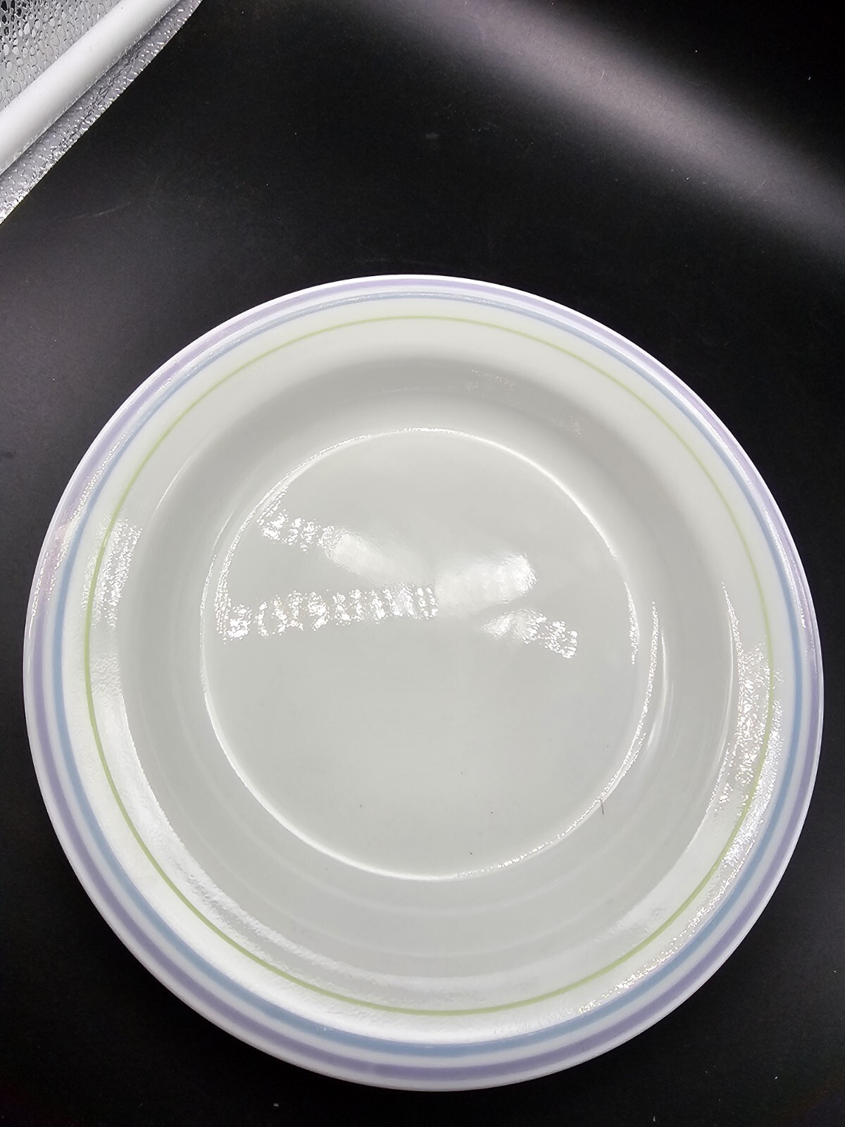 Corelle MOONGLOW 15-oz SOUP BOWL 8.5″ Flat Rim Pasta Purple Blue Green Vtg