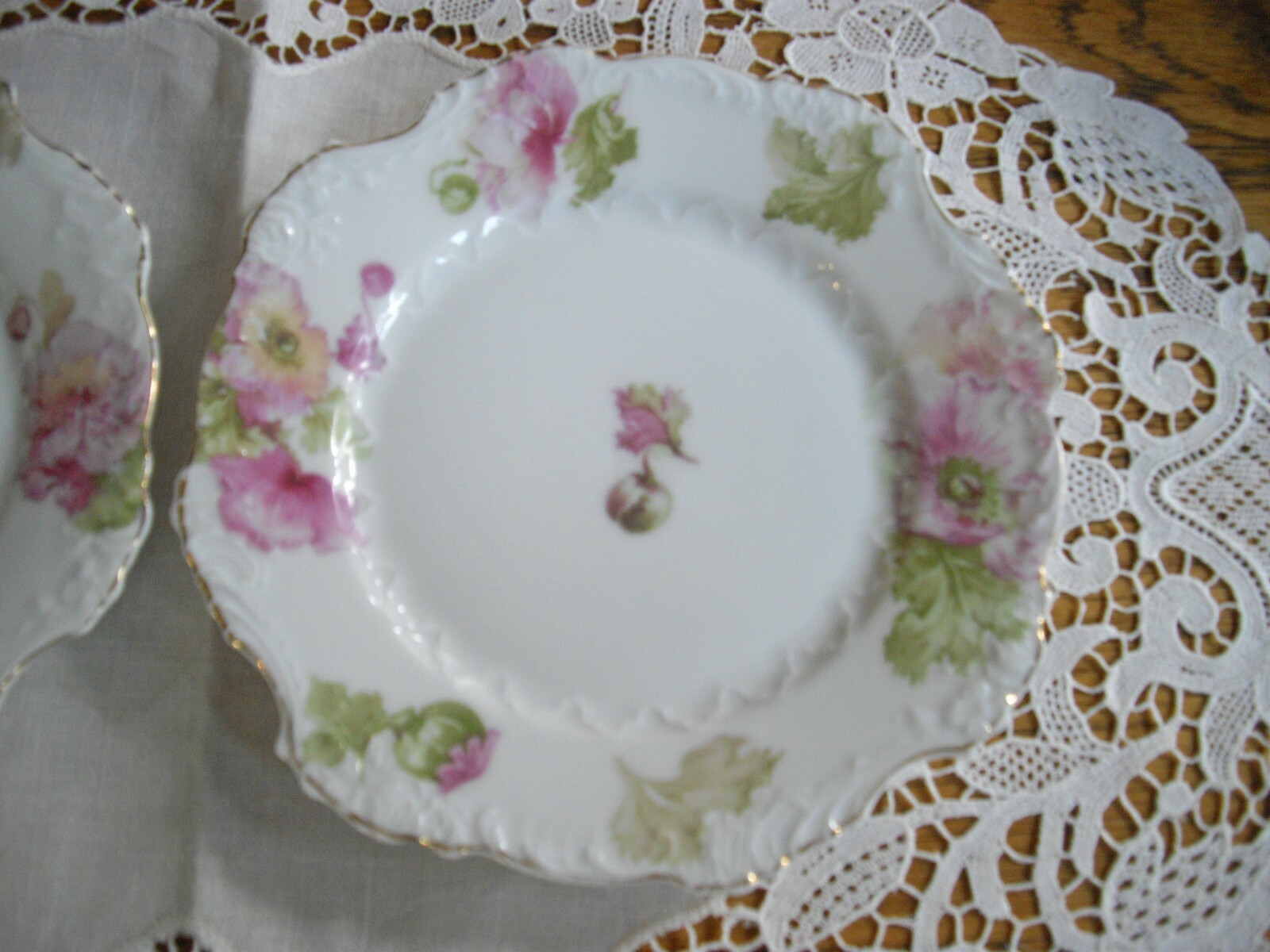 Vintage White Pink Green Flowers 6″ Plates Germany ~ Set of 2 ~