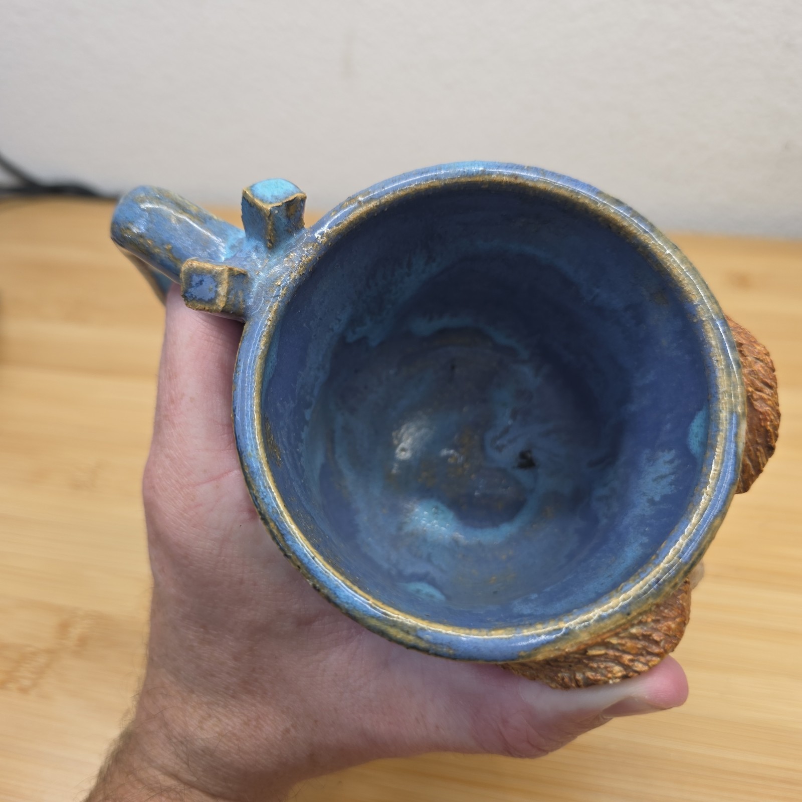 Hand Made Studio Art Pottery Unique Folk Art Man W/Mustache Face Mug Ugly