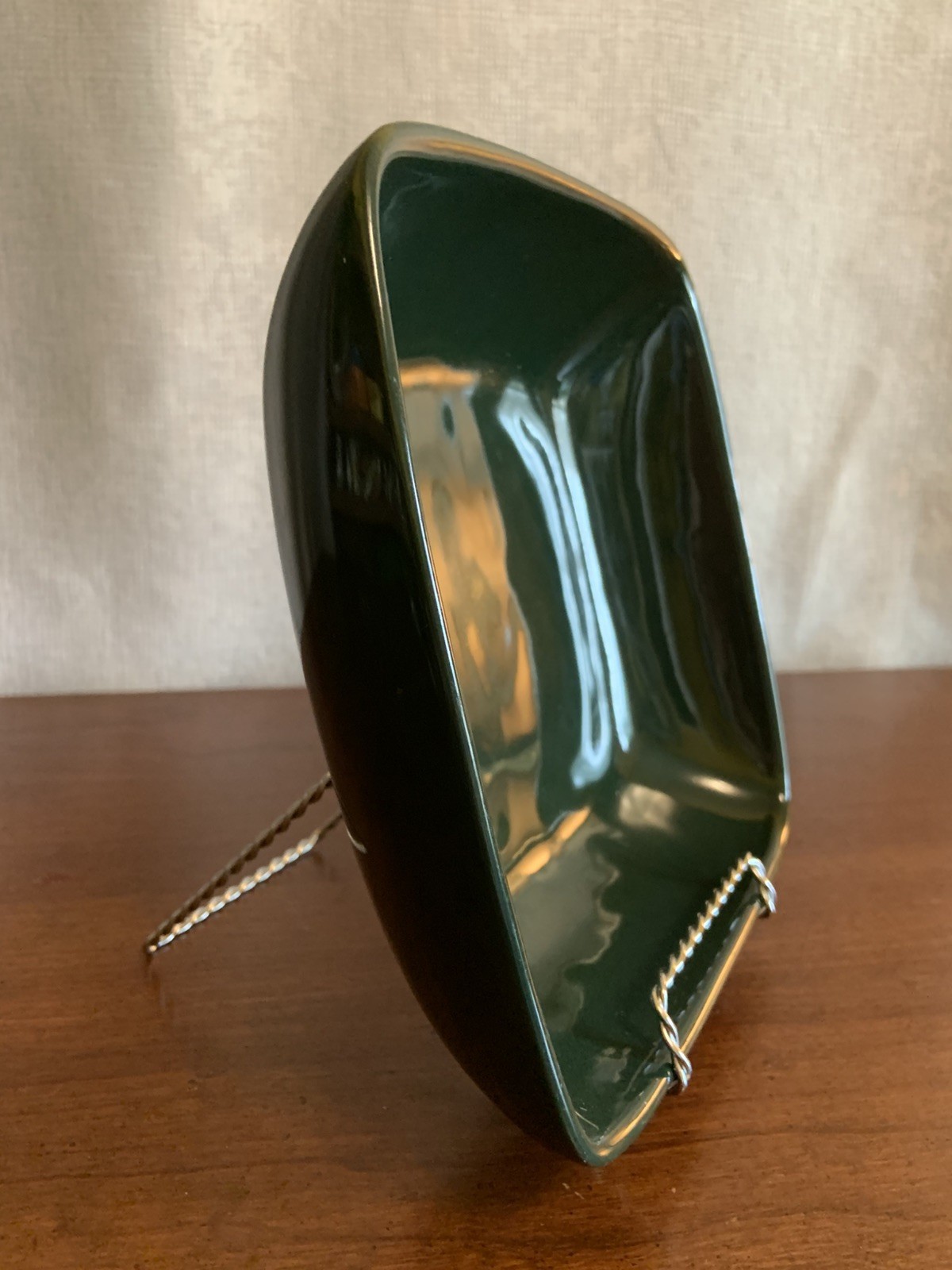 Vtg Frankoma Pottery Serving Salad Bowl Dish Dark Green 8.25x 8.25 x 2.25″