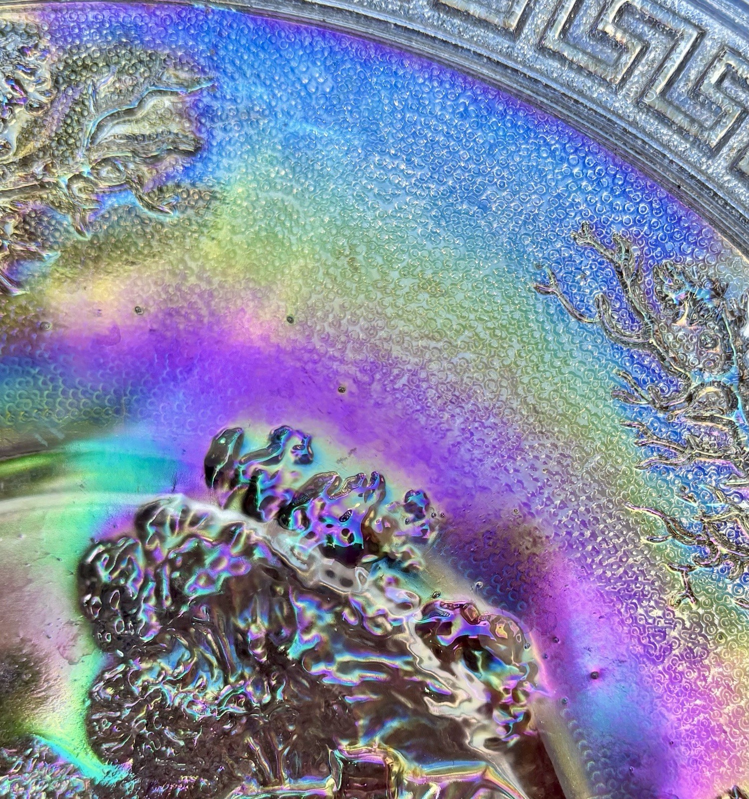 10 1/4” Dia. Pressed Carnival Glass Plate Imperial Homestead Iridescent