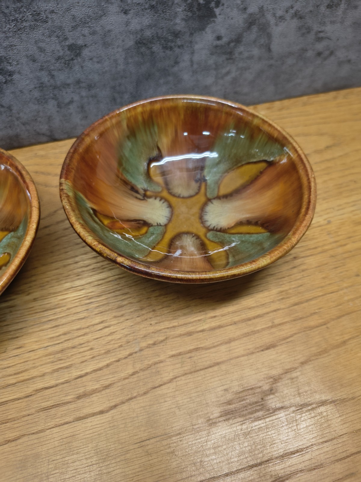 Set Of 2 Dryden Ovenware BROWN & TEAL Glazed OvenWare Bowl Ozark Frontier Drip