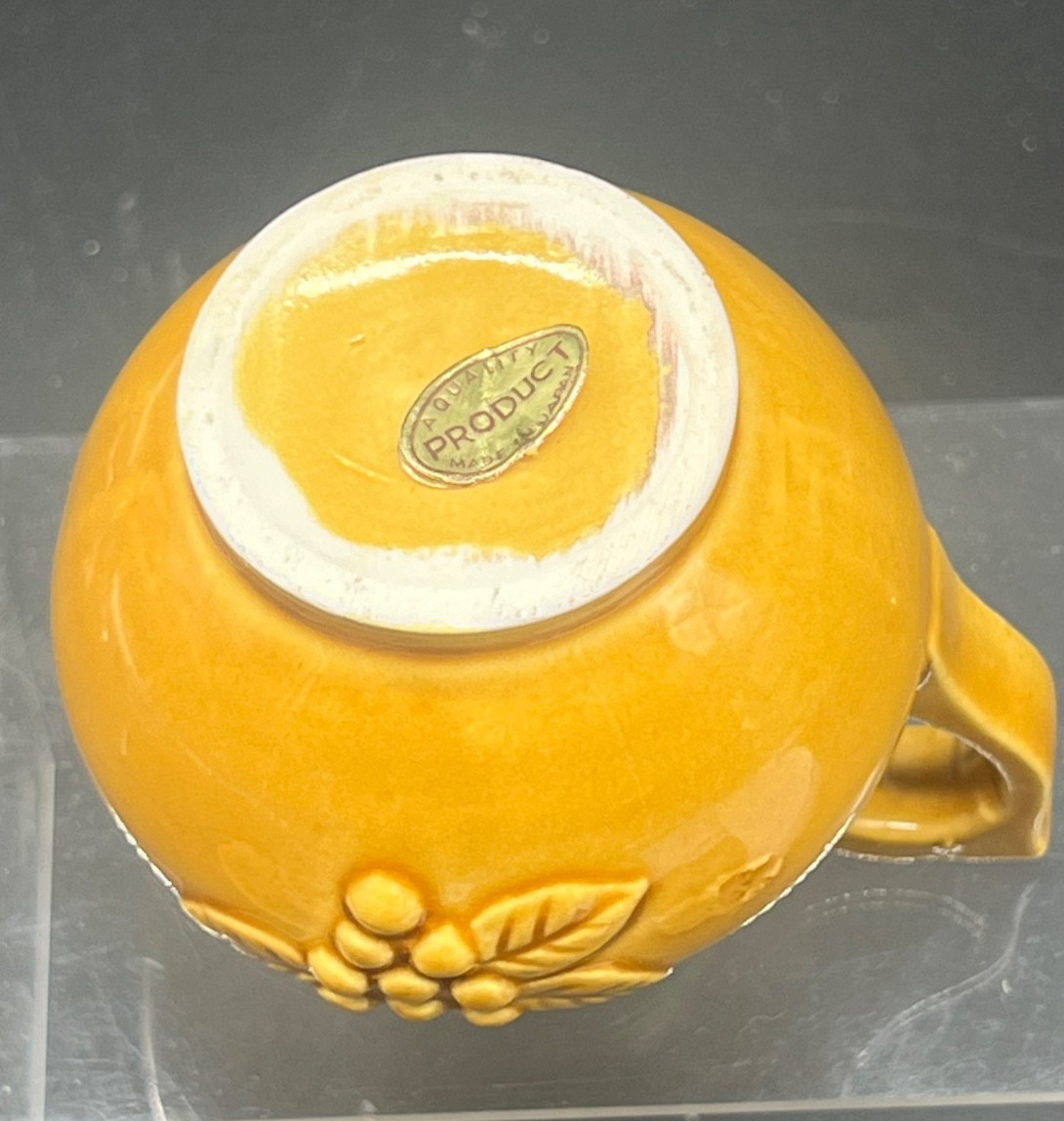 Mini Yellow Glazed Pottery Creamer Pitcher Saucer Strasburg PA Railroad Souvenir