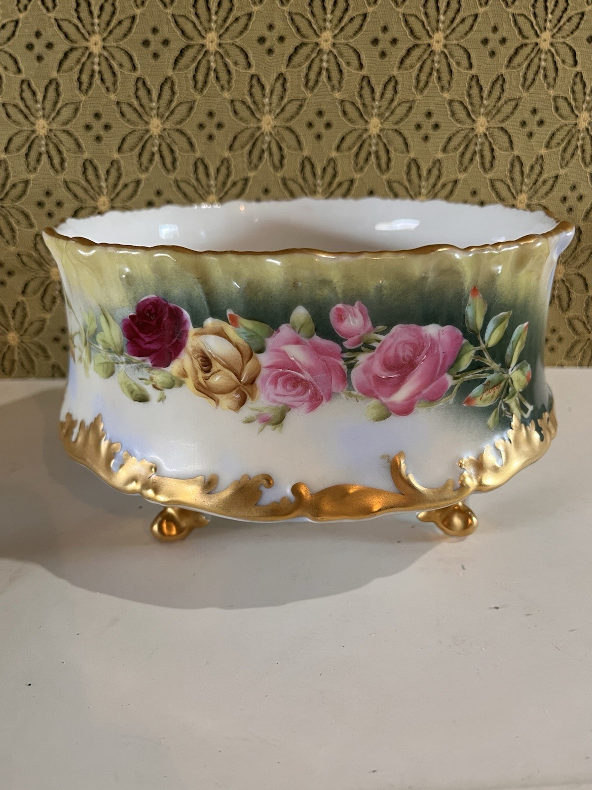 Antique Limoges Jardiniers Footed Gold Trim Bowl Made In Venice 1899