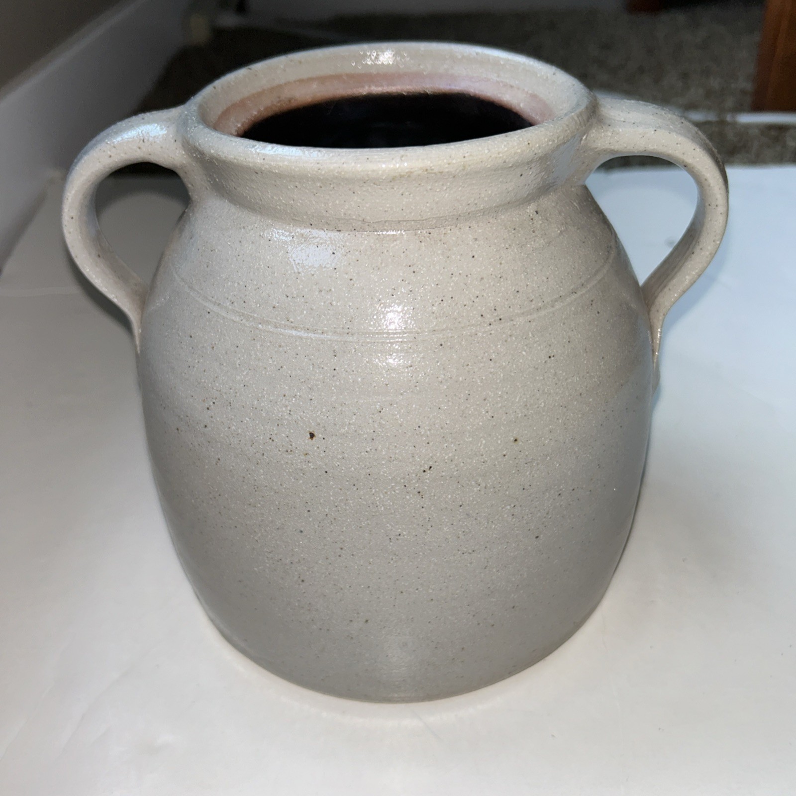 1992 Salmon Falls Pottery Handled & Lid Salt-Glazed Blueberry Basket Bean Pot 7″