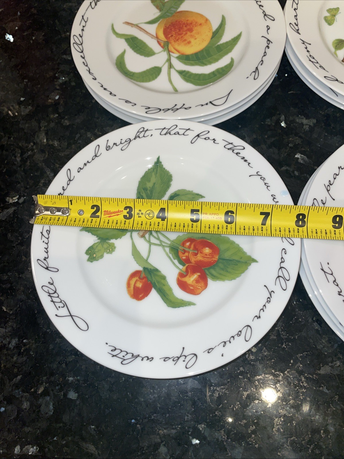 4 Williams Sonoma ORCHARD SUITE Salad Plate Pear/Plum/Peach/ Cherry 8″ Japan