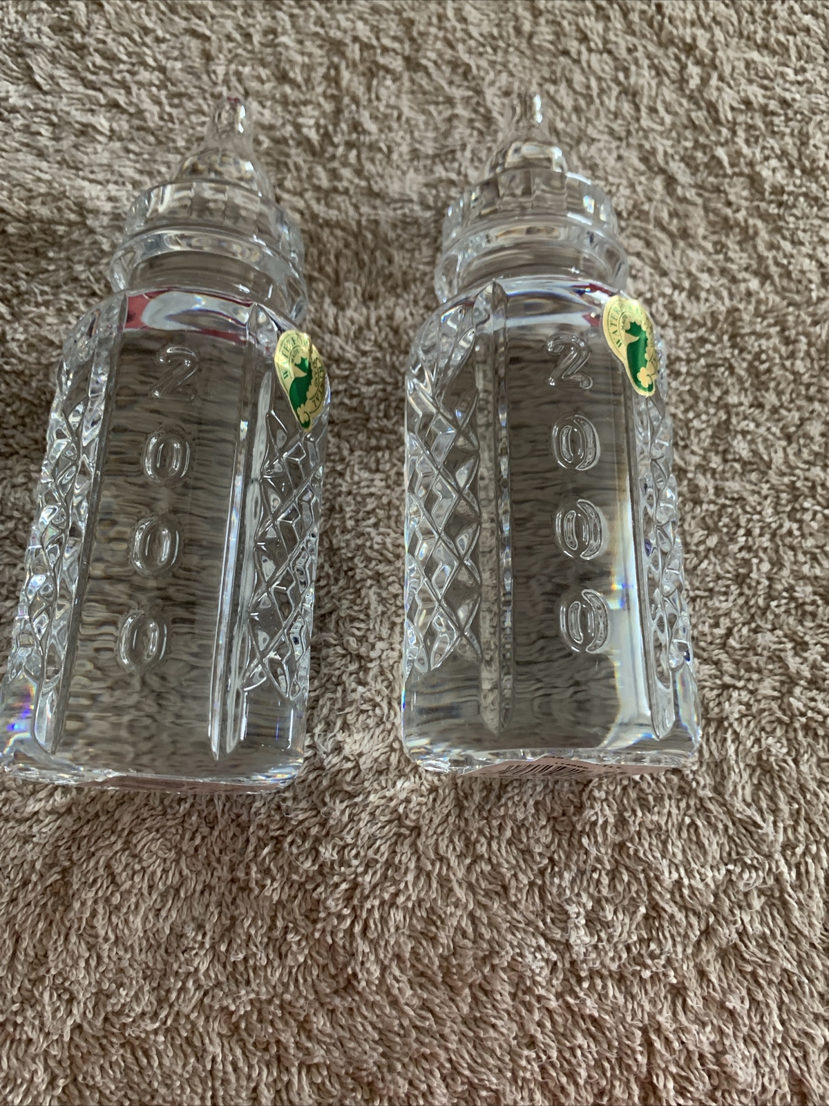 BACCARAT CLEAR CRYSTAL 6 1/4″ PLATE NEW & 2 WATERFORD BABY BOTTLES 2000
