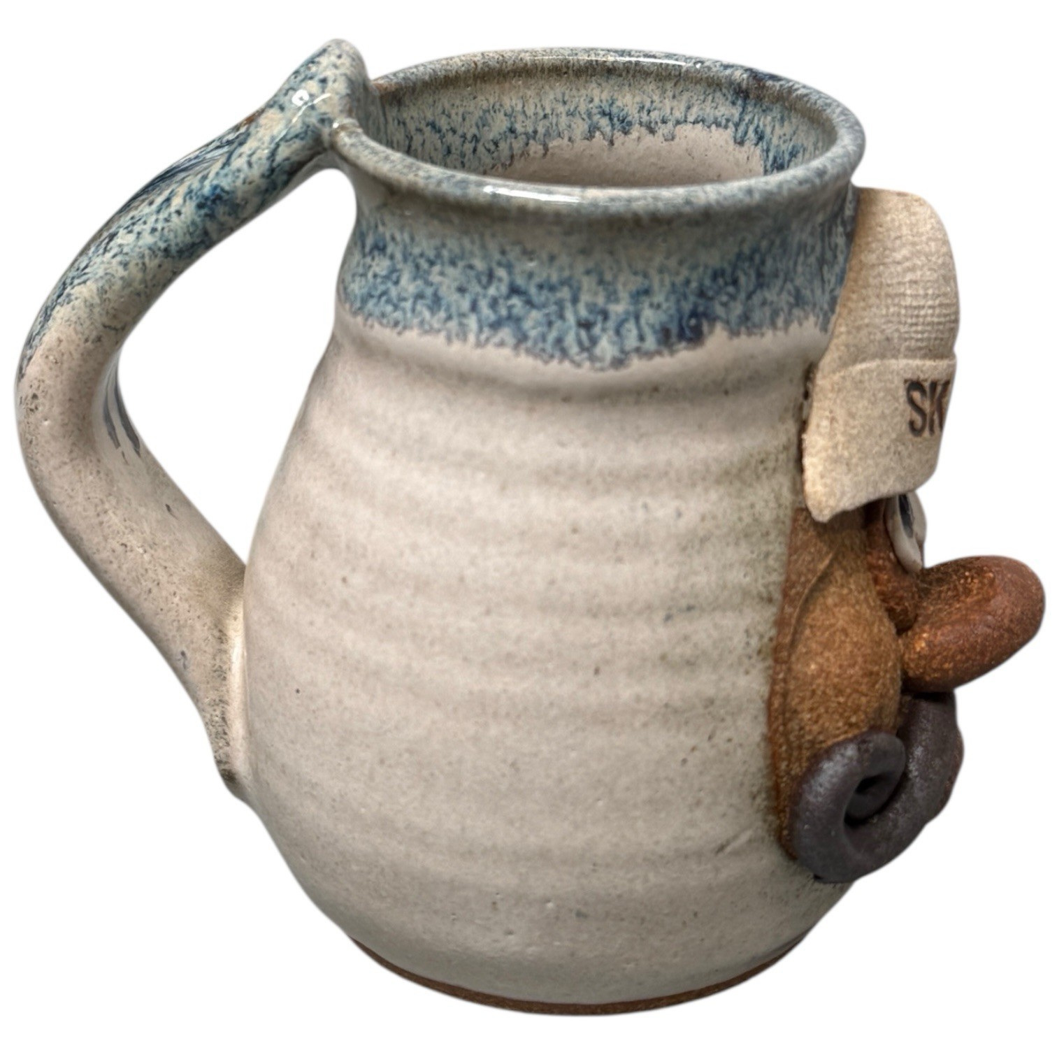 Vintage ROBERT EAKINS Signed Art Pottery Funny Face SKIER Mug Stoneware Ceramic