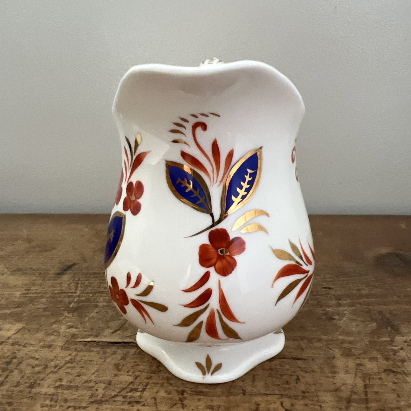 Vintage Royal Chelsea English Bone China Blue Rust Gold Floral Cream Pitcher
