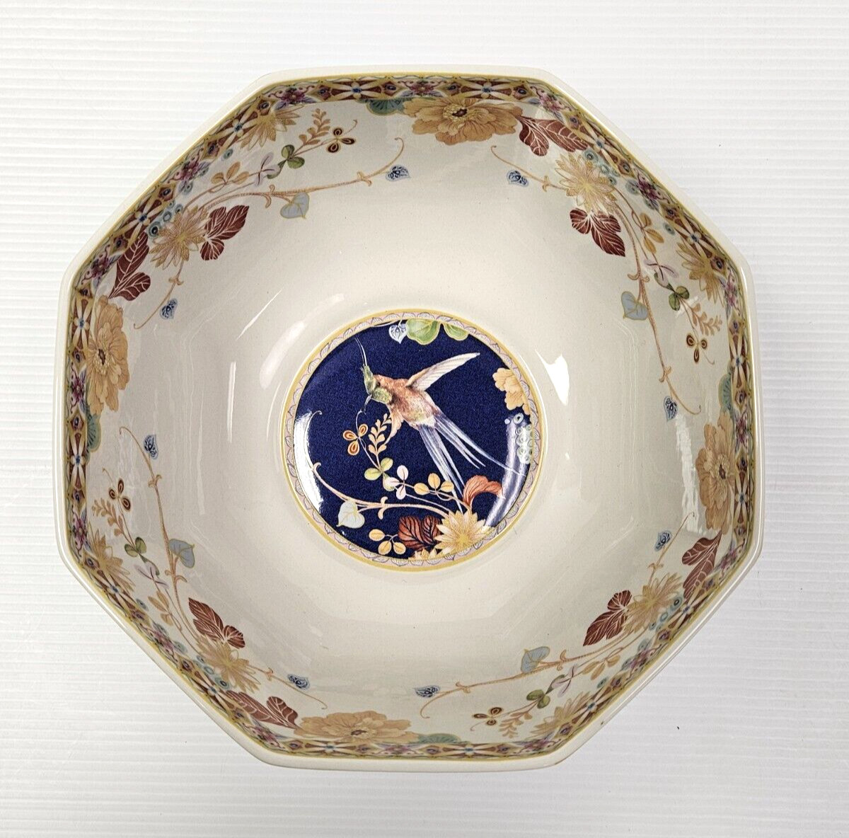 Spode Summer Java 7″ Serving Octagonal Bowl #F1994 with Birds Flowers 7″Wx3.5″H