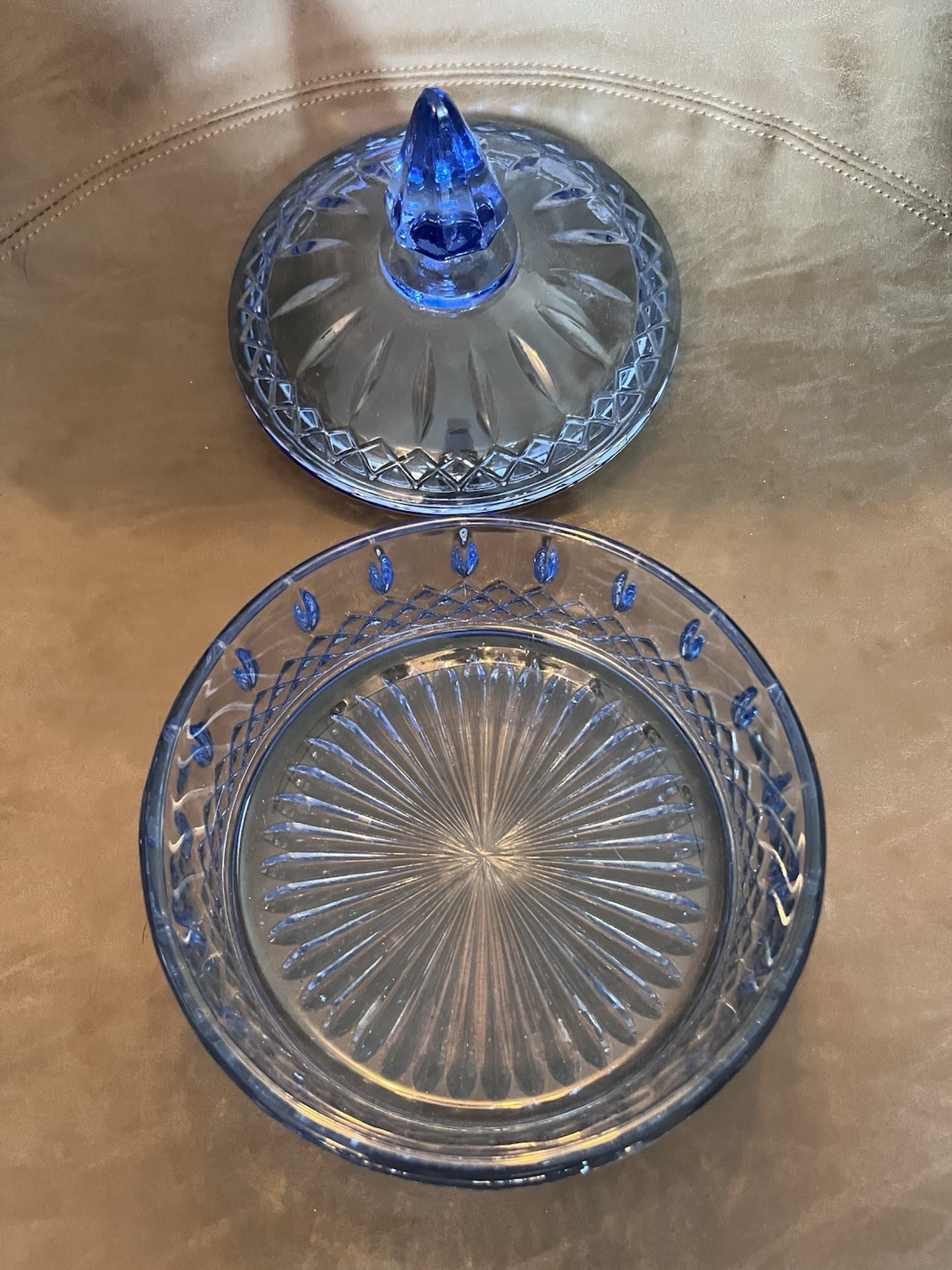 Vintage Indiana Princess Glass Ice Blue Covered Candy Dish Diamond Point Trinket