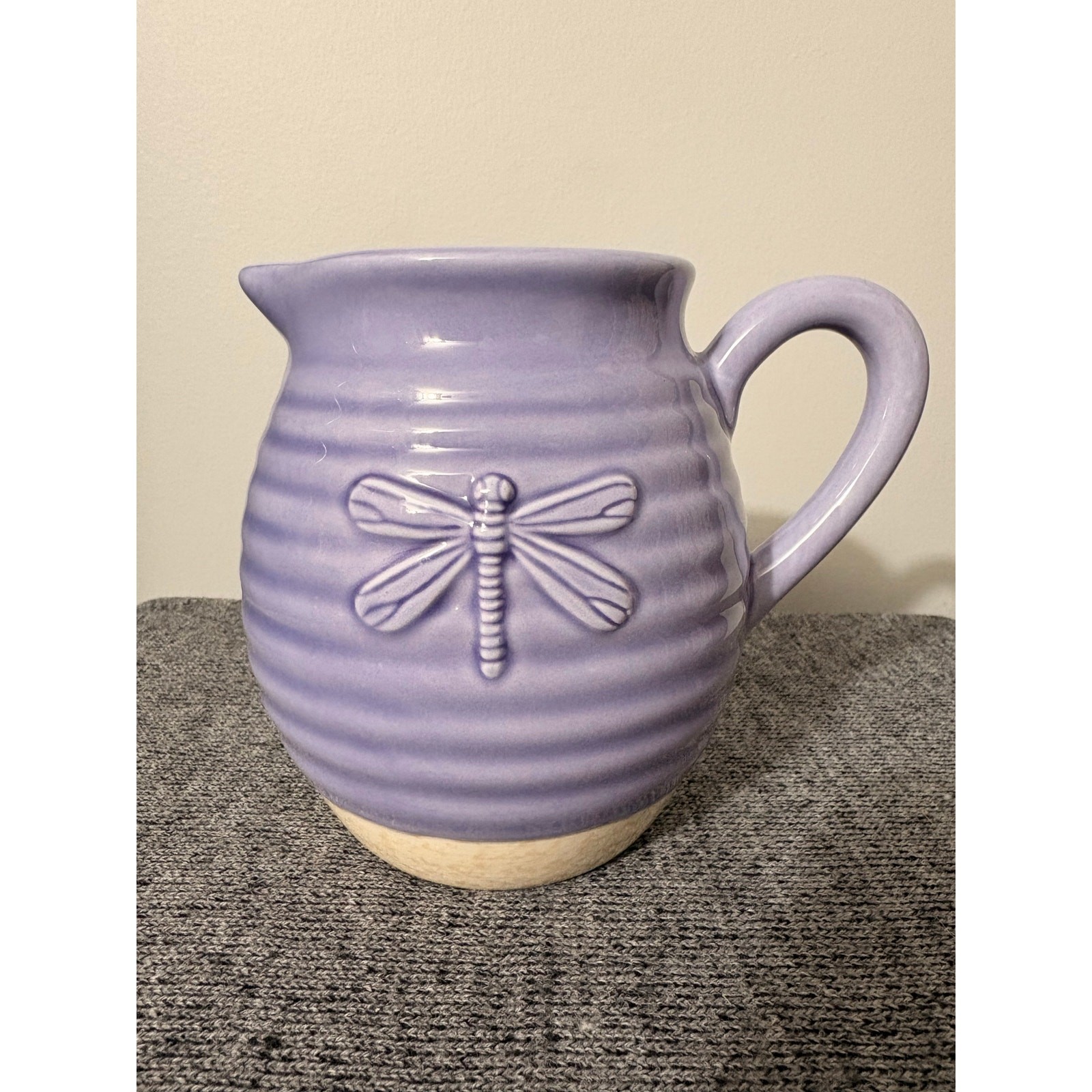 Dragonfly Ceramic Pitcher Purple Farmhouse Vase Home Decor