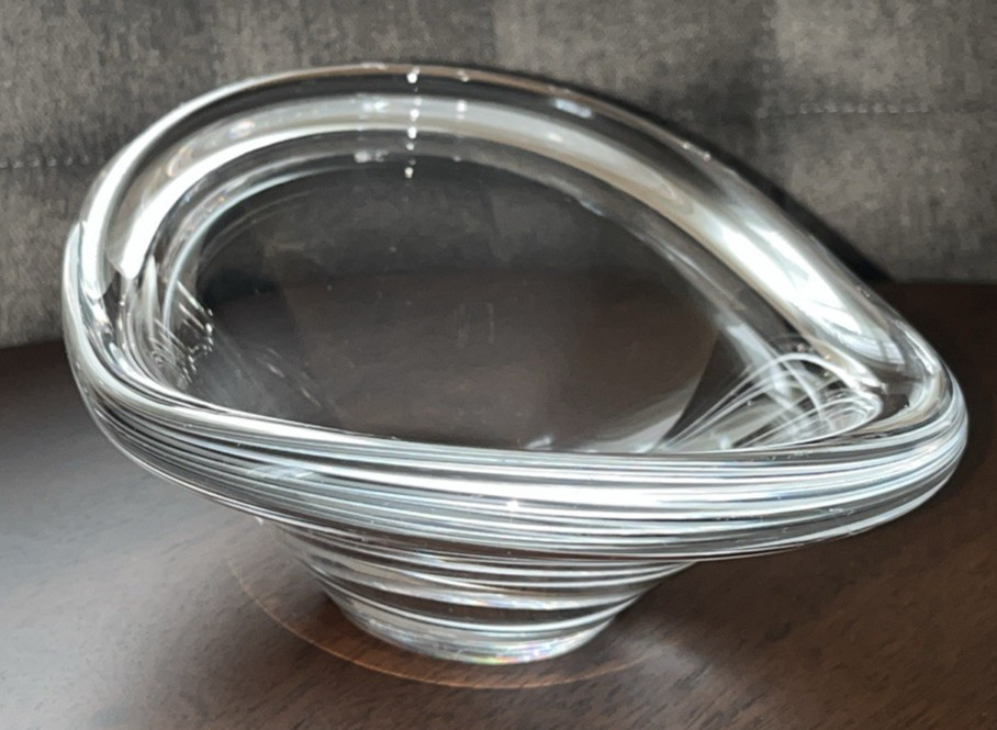 Scandinavian MCM Style Blown Glass Oblong Clear Bowl 13” X 7” X 2.5-3″