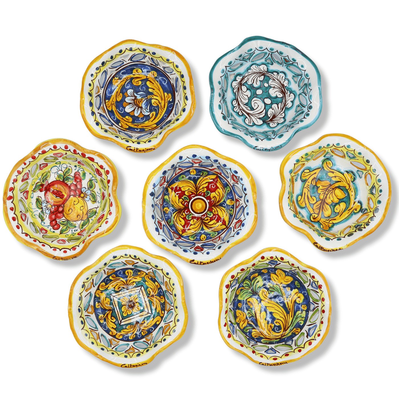 Bowl Scalloped And Perforated IN Ceramic of Caltagirone – L 5 7/8in X H 2in W
