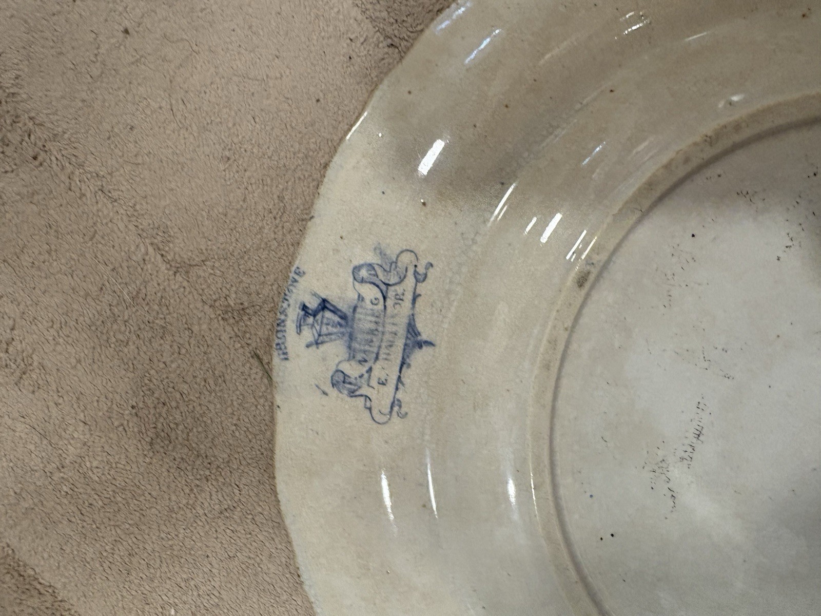 Antique E. Challinor Ironstone Plate Blue pattern nankin Wavy England