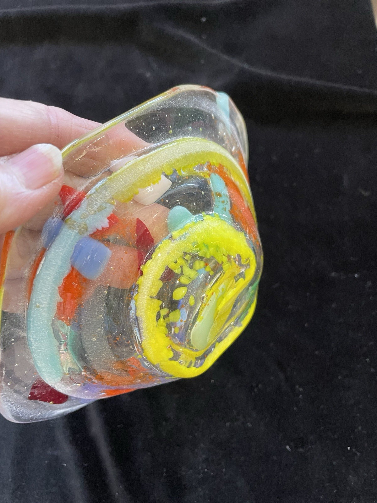 “Circles Of Joy “Contemporary Fused Art Glass Abstract Handmade 6.5”x3 “ OOAK