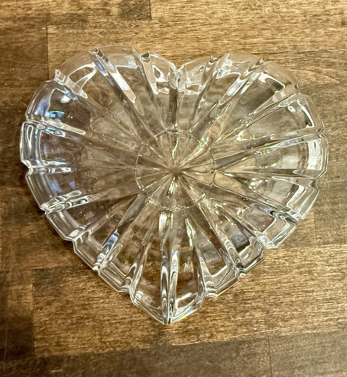 Vintage Heart Shaped Crystal Bowl Heavy Clear Cut Crystal Candy Trinket Dish 6.5