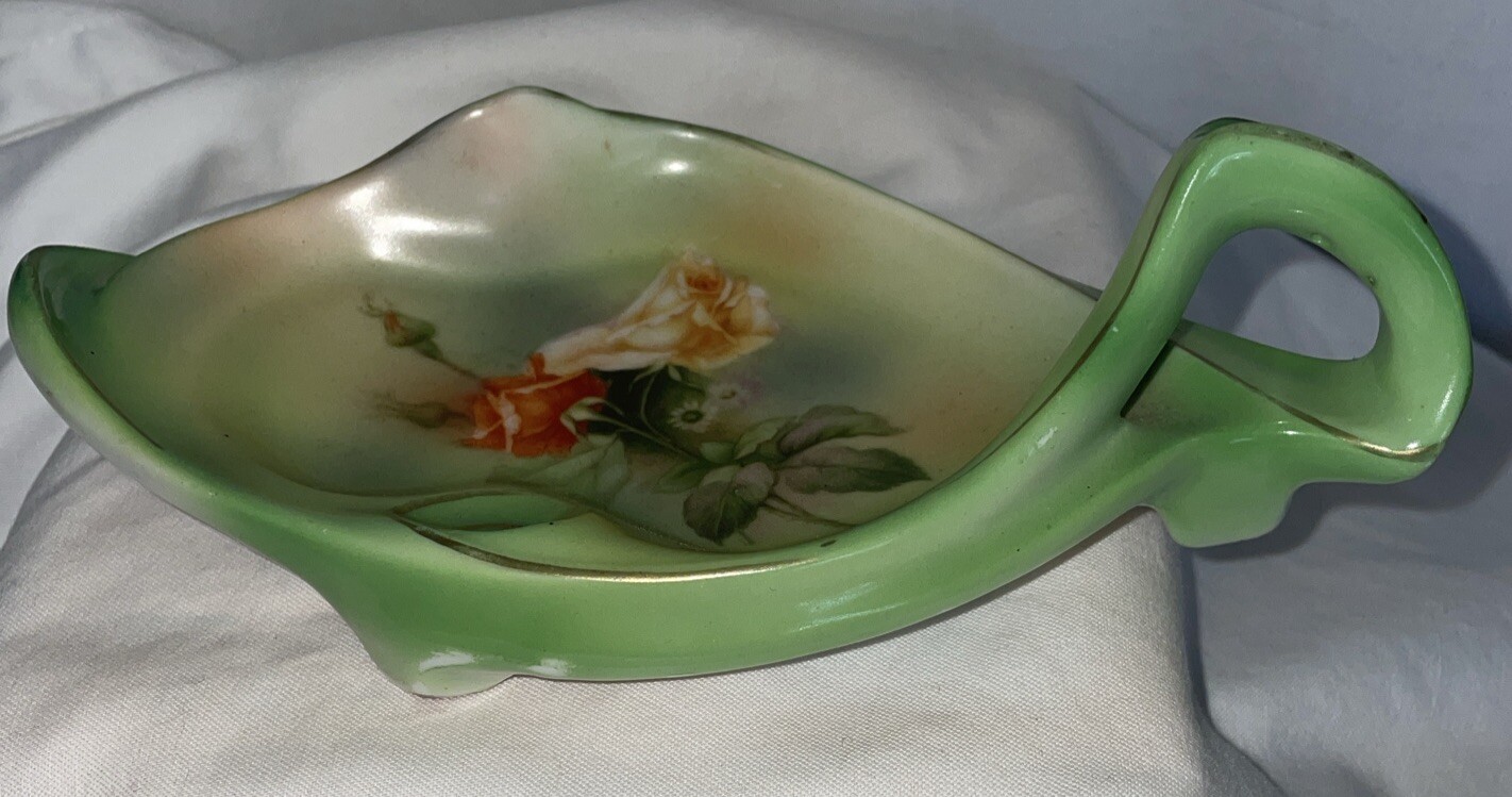 Rare Old Royal Bayreuth Bavarian Porcelain Hand Painted Dish Tray small w handle