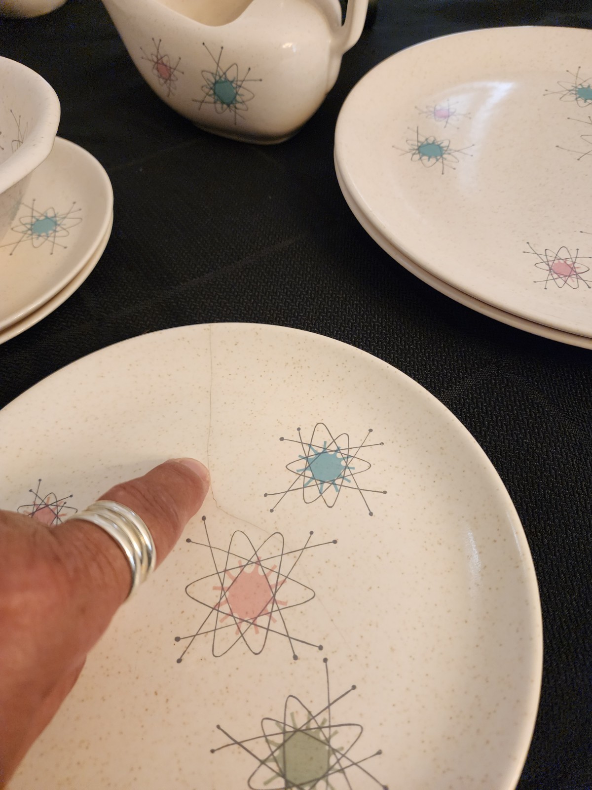 Vintage Grant Crest Tempo Atomic Starburst Set – 1950s USA MCM Speckled Lot