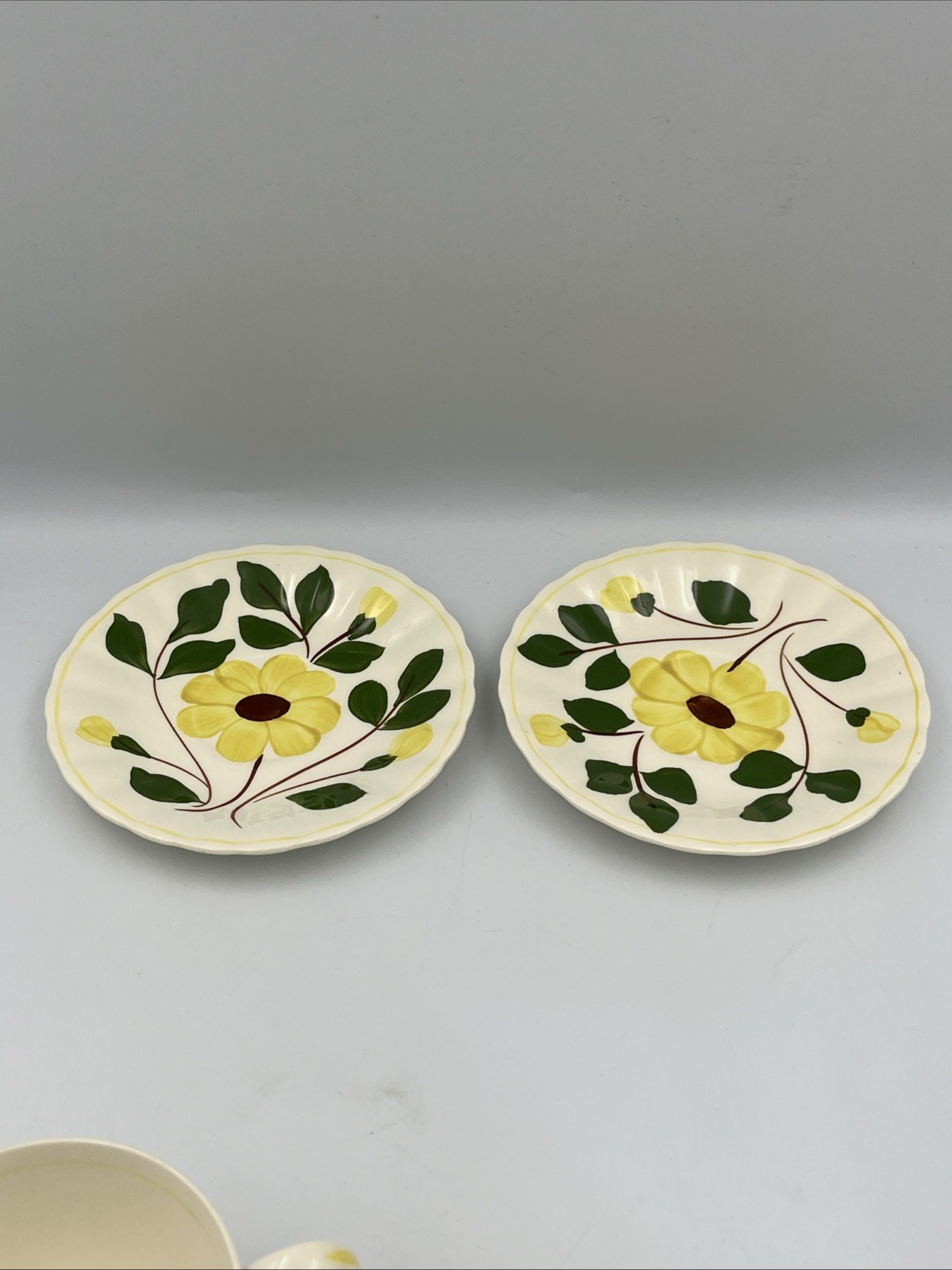 Blue Ridge Pottery Yellow Nocturne Set Of 6 Tea Cups & Saucers 3 Cups Have Chip
