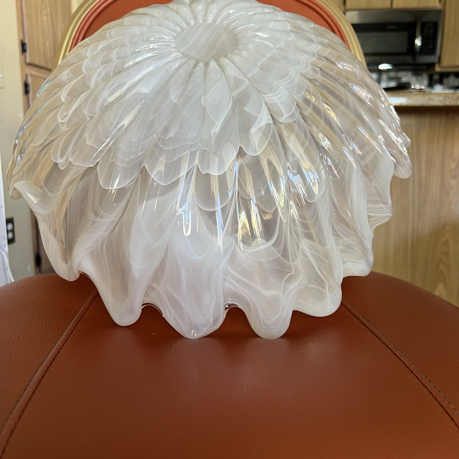 Murano Art Glass XL White Cream Freeform 3-Leaf Clover Center Bowl Italy 16″dia