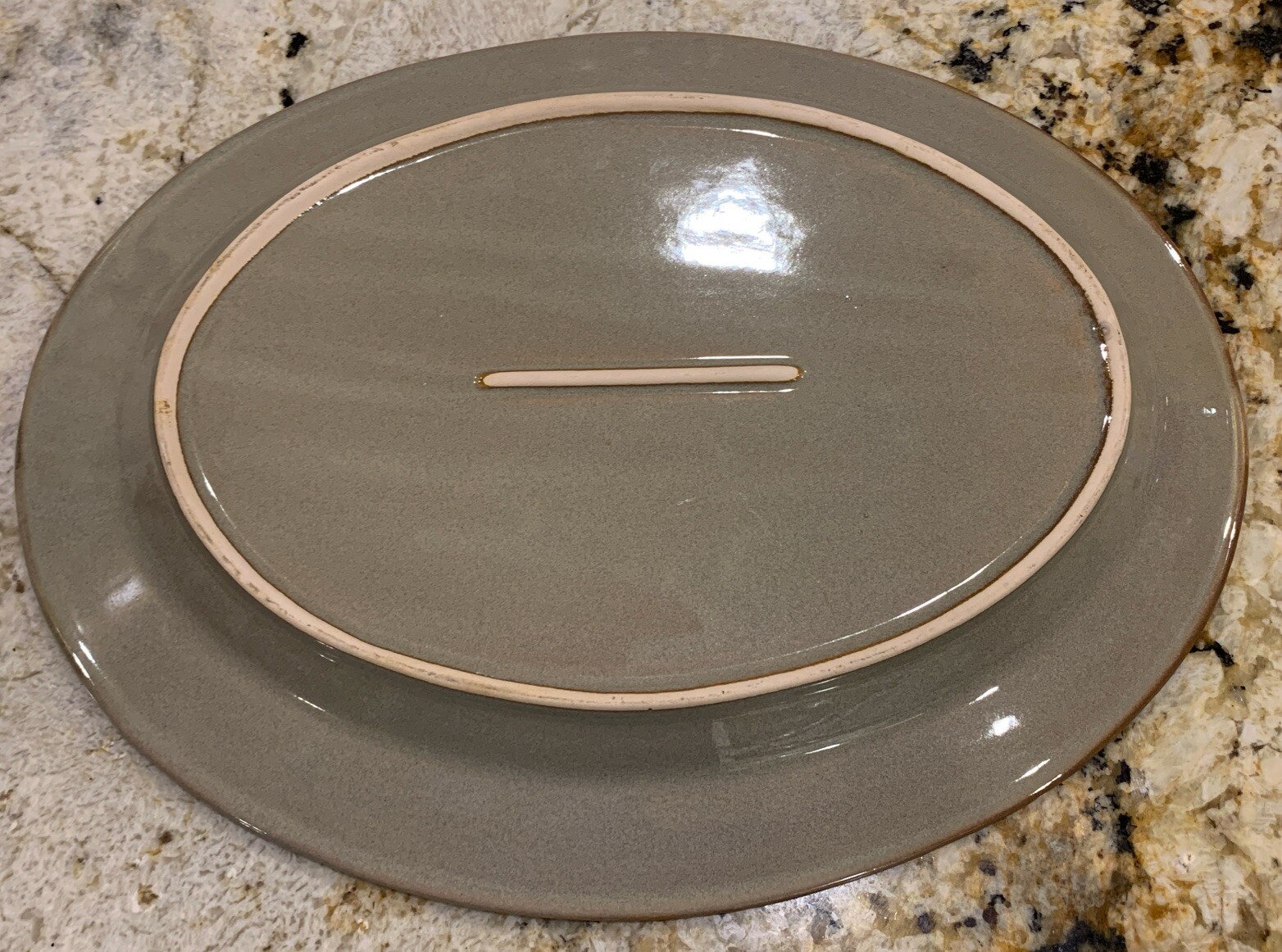 Vintage Stoneware Platter Large Oval Heavy Beige Fruit Embossed 14×11