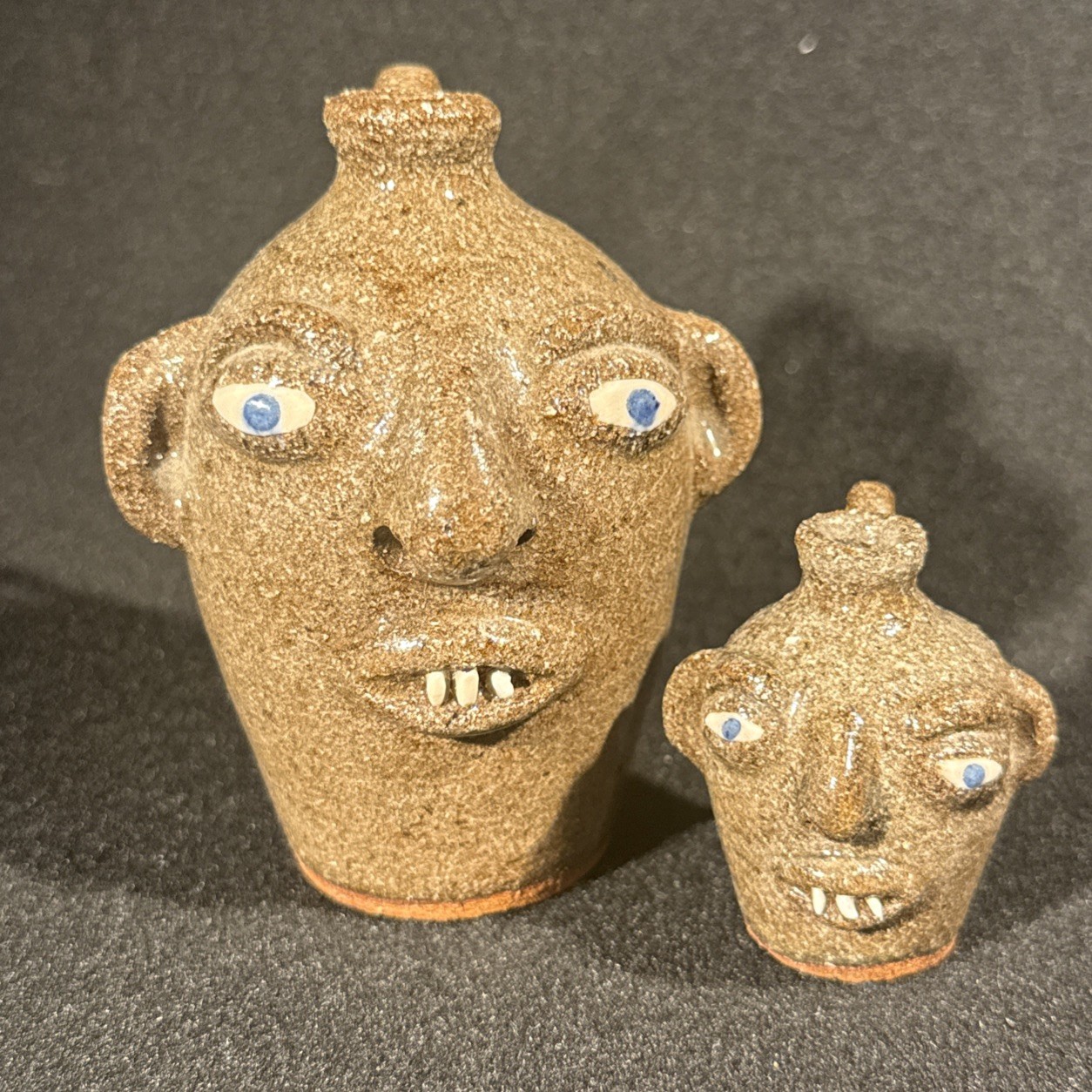 VTG 2 Joe Reinhardt Folk Art Pottery Mini Face Jugs Catawba Valley Vale NC 1995