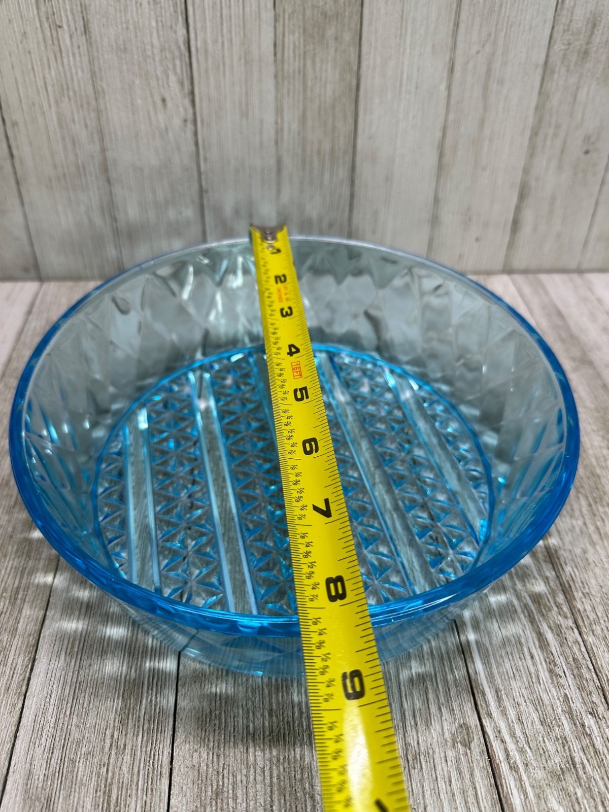 Vtg EAPG Bryce Brothers Style Bowl Diamond Quilted Pattern Sky Blue Glass 8″ DIA