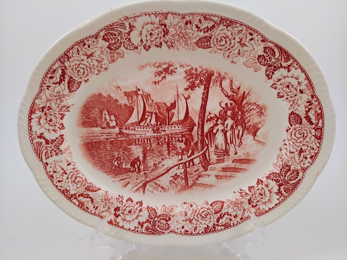 Homer Laughlin Historical America Oval Platter, The First Steamboat, 11 3/4 In.