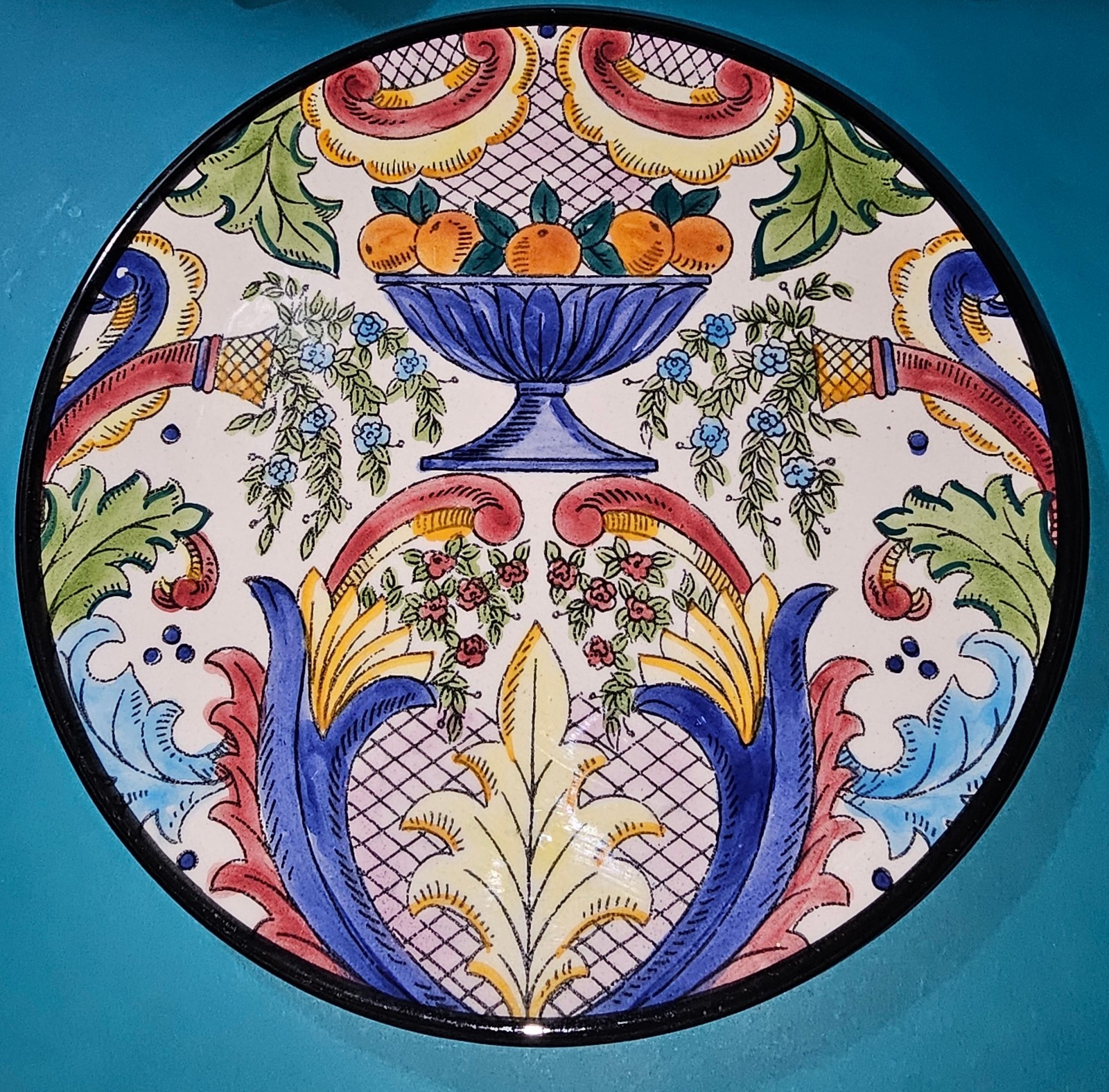 Vintage 2pc Set Ceramar Spain Handpainted Fruit Hanging Wall Plates-EUC!