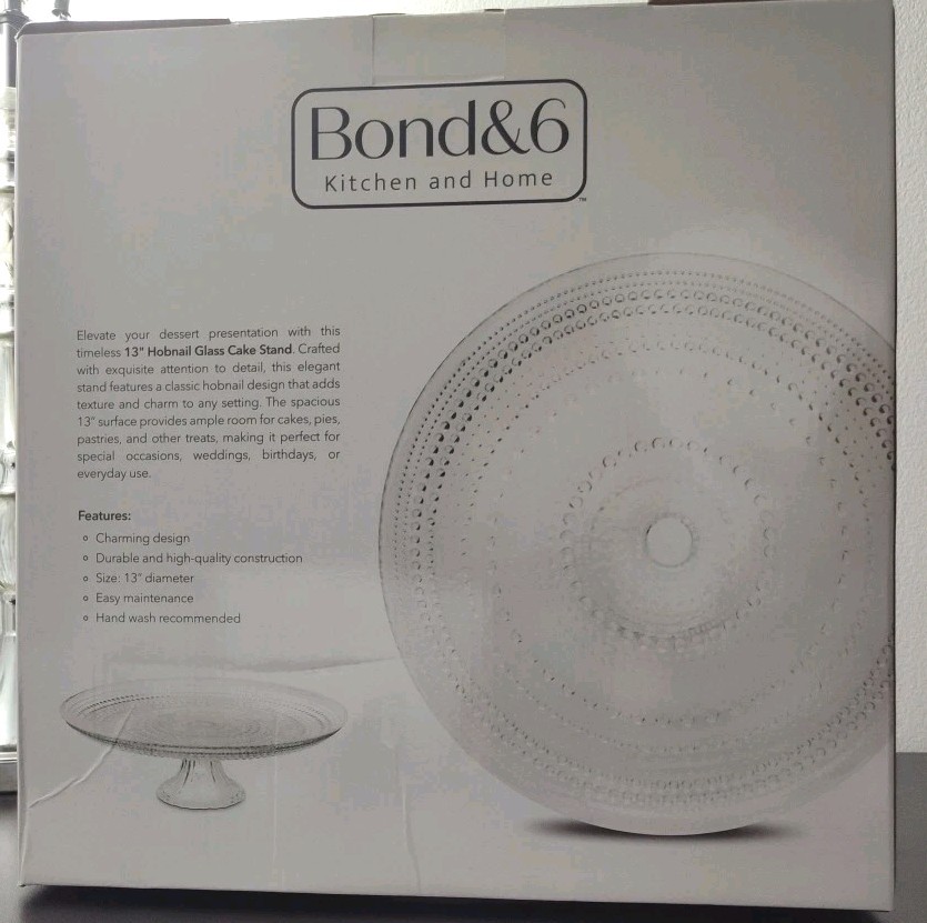 BOND & 6 Kitchen And Home -Hobnail Glass Cake Stand 13″ Brand New In The Box