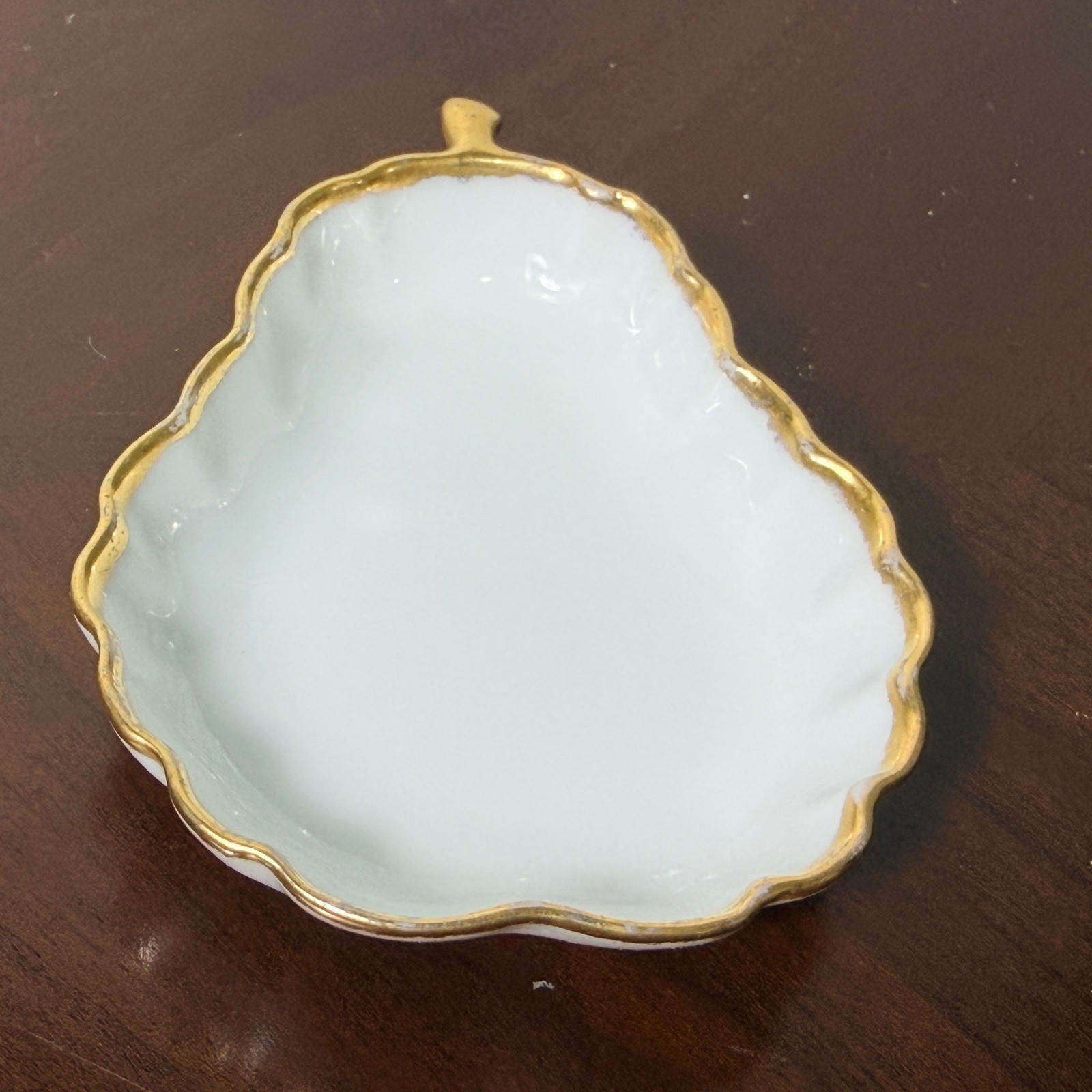 Vintage 1961 Pear Trinket Dish White Gold Gilt J Fetner Signed Small Decor 3.5in