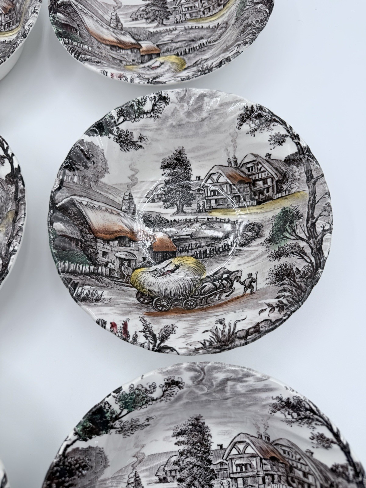 Staffordshire Ironstone Yorkshire Multicolor Coupe Cereal Bowls Set of 6 England