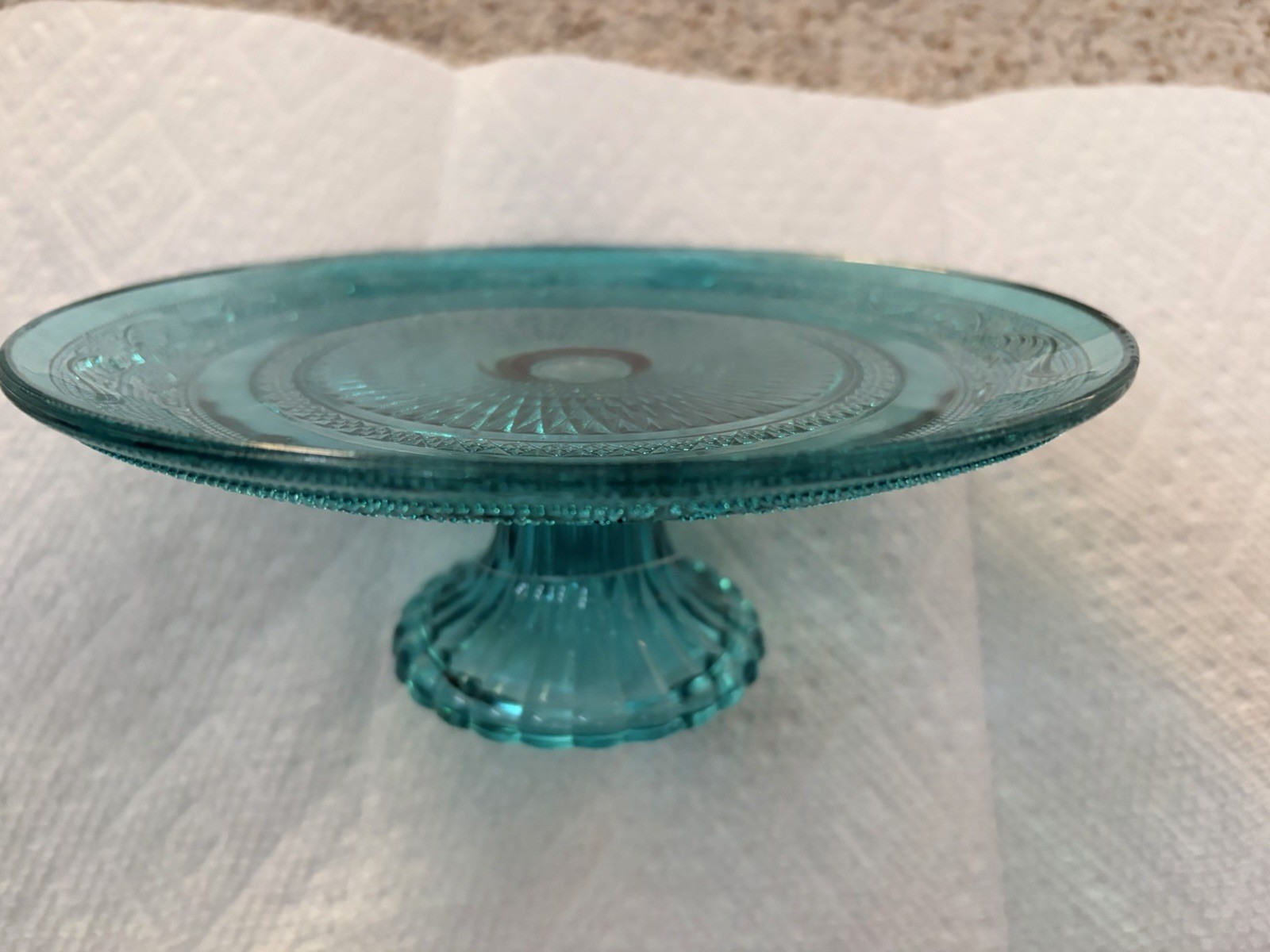 Small Tiara Indiana Glass Blue Pedestal Mini Cake Stand Plate – 7.75″ Diameter