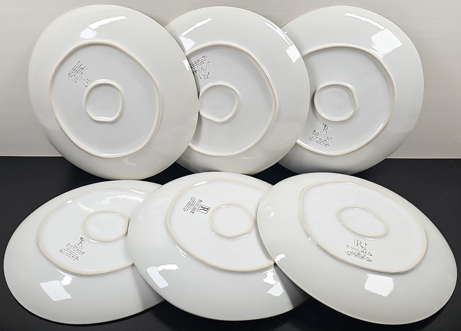 6 Roscher Crackle Glass Green Dinner Plates Set Elegant Stoneware Table Dish Lot