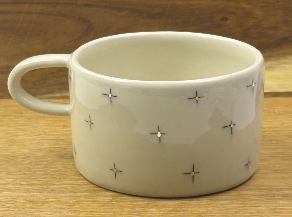 Petrichor + Gold Star Crossed Porcelain Mug 22K Gold Studio Pottery