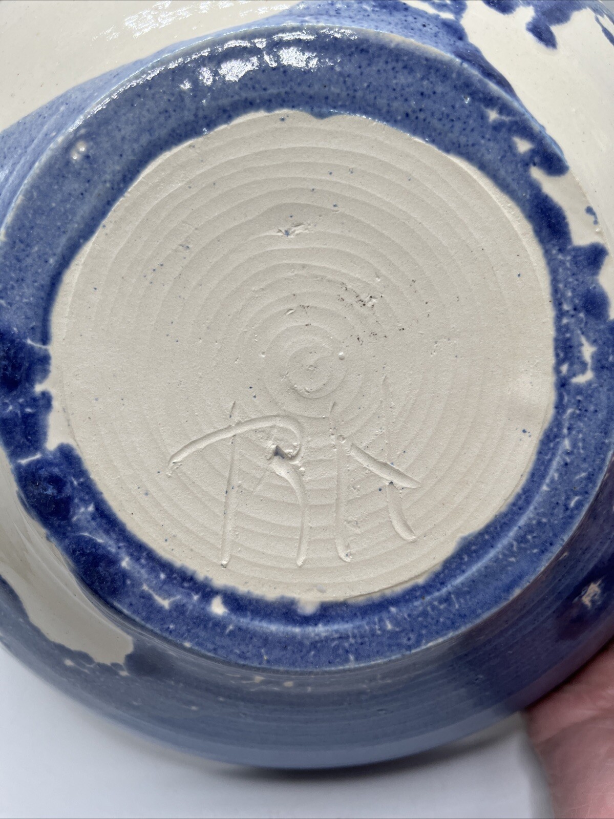 Hand Thrown Pottery Dish Blue And White Signed