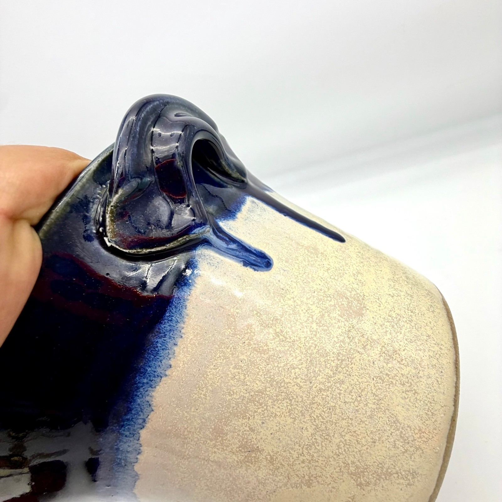 Pigeon River Pottery Old Mill TN Signed Crock Bowl Cobalt Drip Glaze 7.75 in