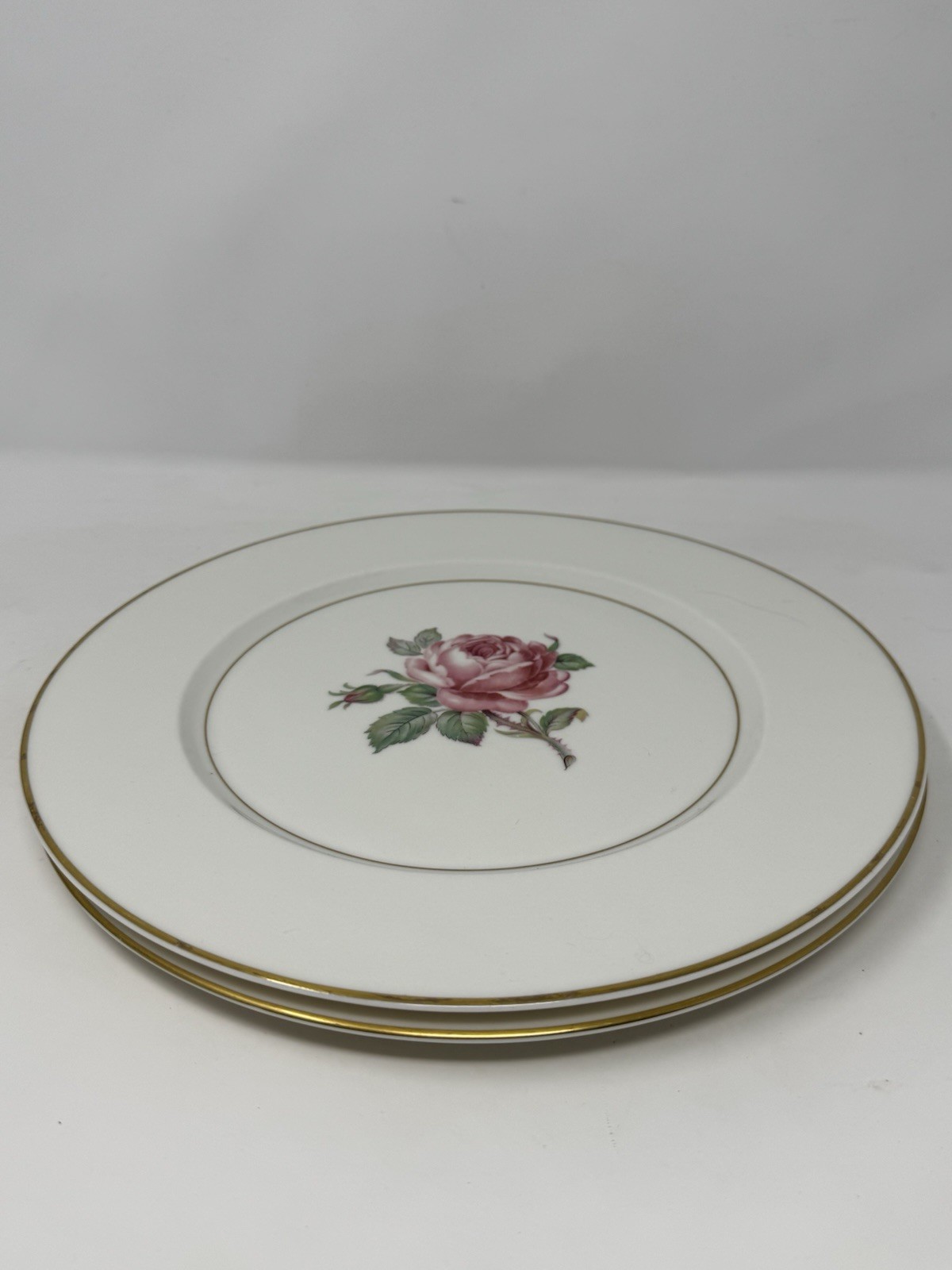 2 Ancestral USA China Manor Rose Dinner Plates rose floral gold trim GUC elegant