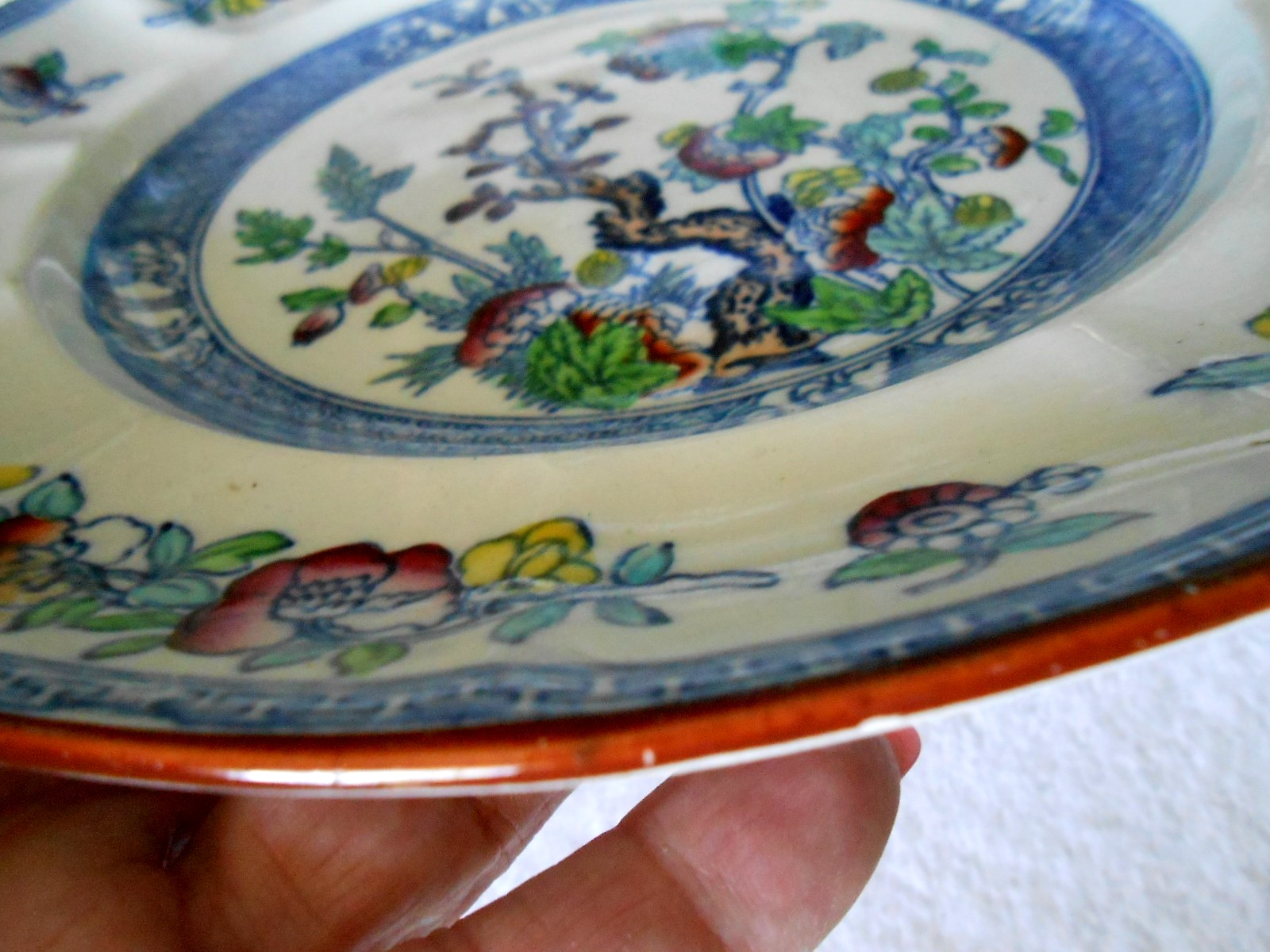 ADAMS Tunstall England Indian Tree Plate Flow Blue Transferware Polychrome
