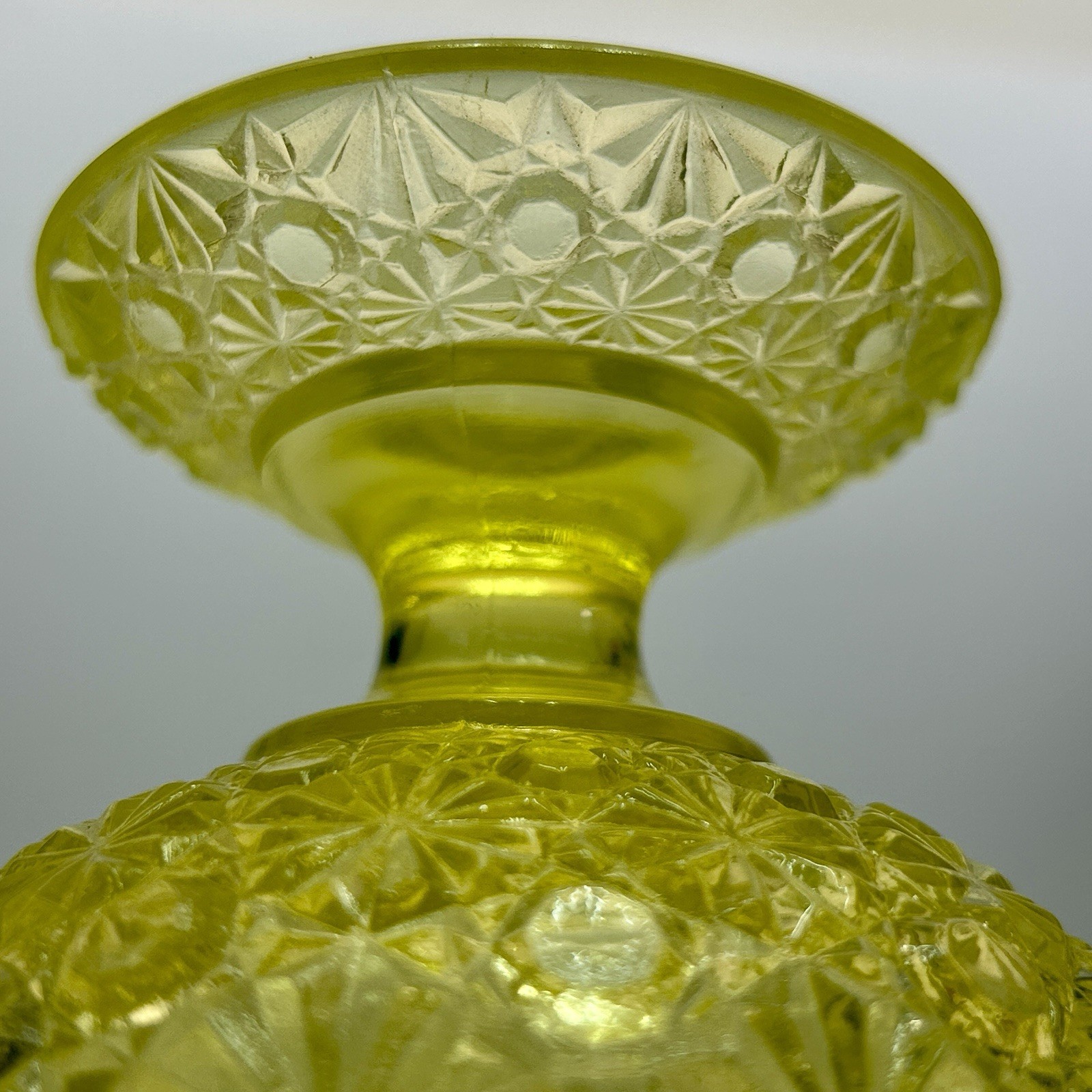 L.G. Wright Fenton Daisy Button Yellow Vaseline Uranium Opalescent Compote VTG