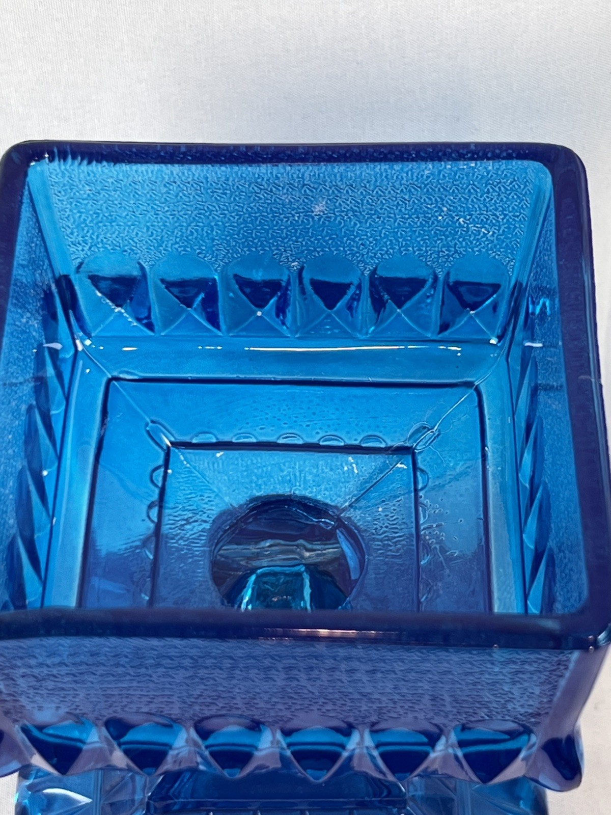 Vintage Jeannette Glass Cobalt Blue Covered Candy Dish Pedestal Wedding Box 6”