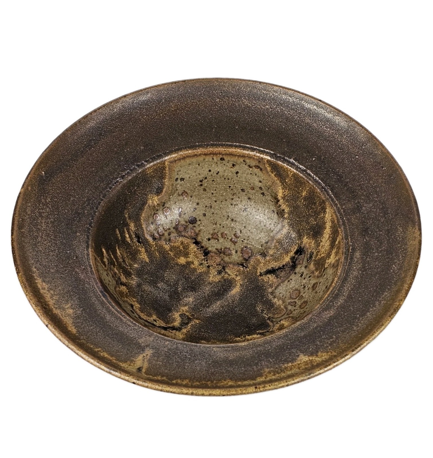 Signed Vintage Studio Art Pottery Rustic Brown Speckled Glaze Stoneware Bowl