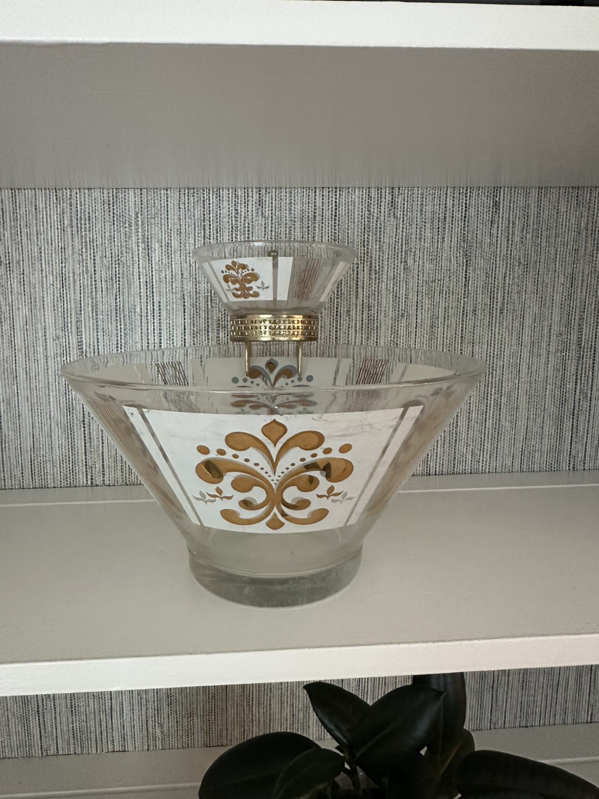 1960s MCM Vintage Vtg Anchor Hocking Fleur-de-Lis 2 piece chip dip set