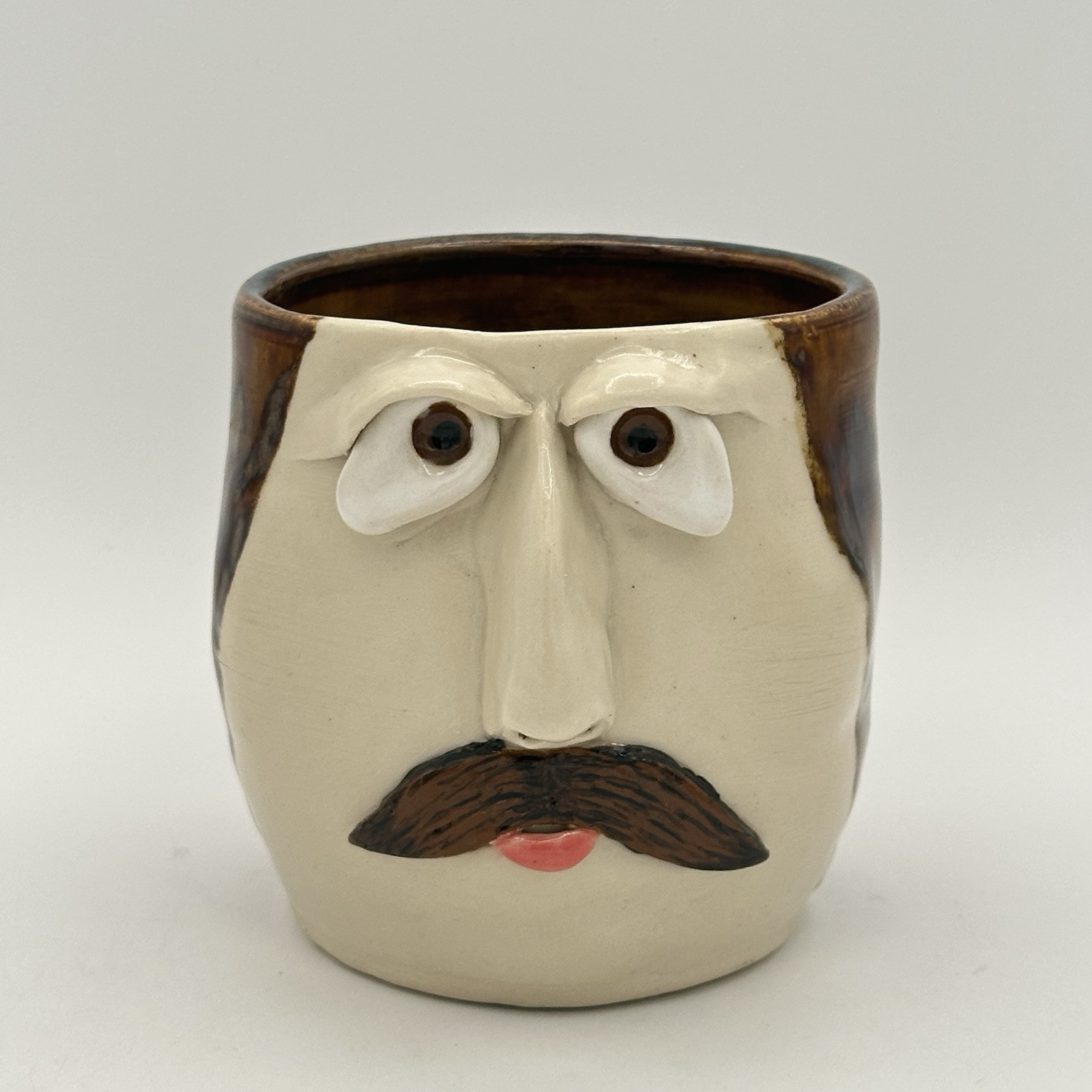 Funny Ugly Face 3D Art Pottery Coffee Tea Mug Cup Handmade Stoneware Signed