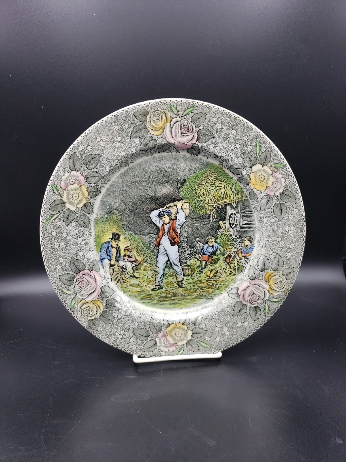 VTG Engravings for the People Plate Adams Currier 10.5″ Husking Farming Harvest