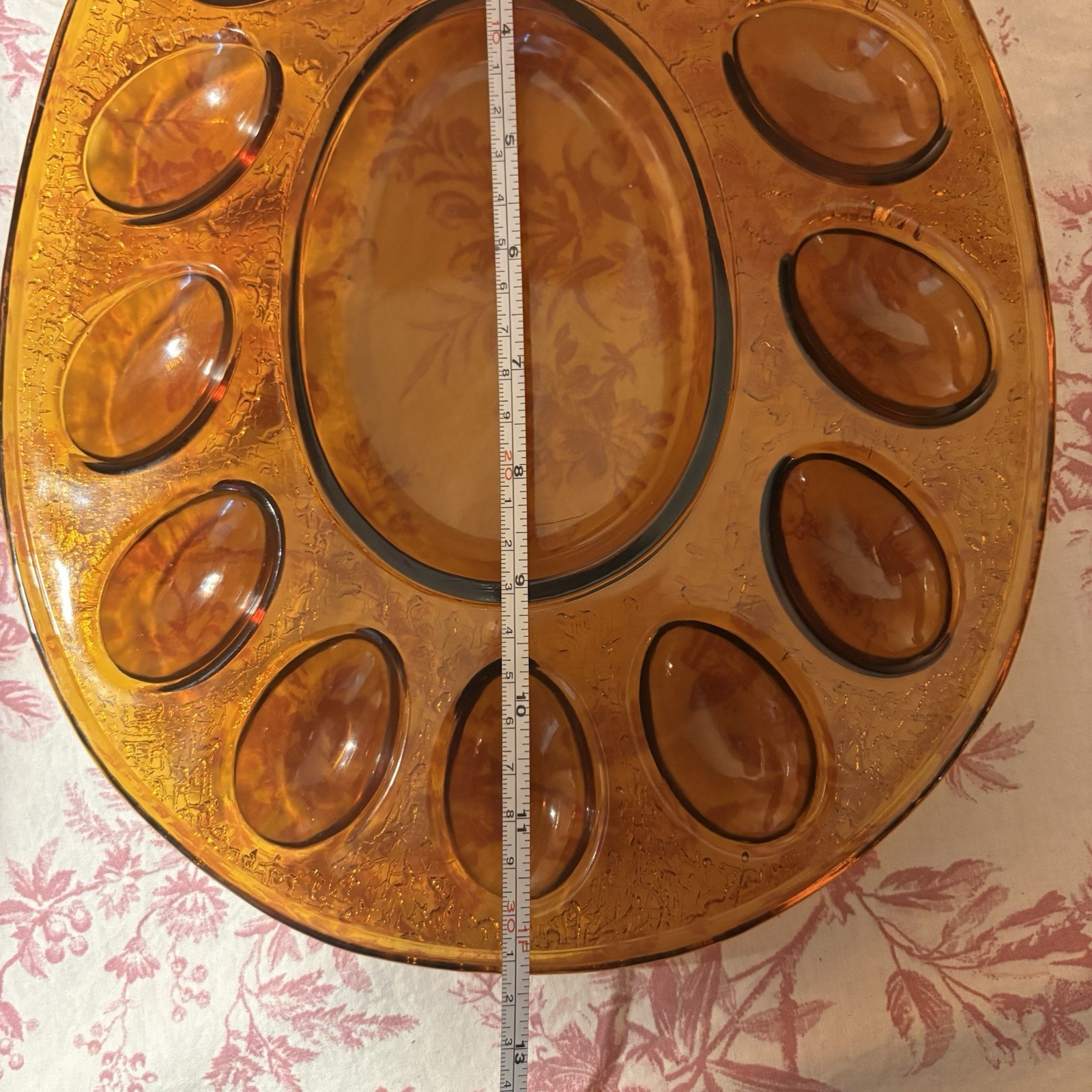 Vintage LE Smith Amber Glass Hen On Nest Chicken Deviled Egg Plate Rare HTF
