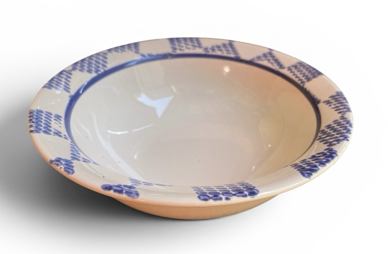 Vintage Pfaltzgraff PAIR Hopscotch Fruit Bowls 6.5” Set of 2 White Blue Gingham