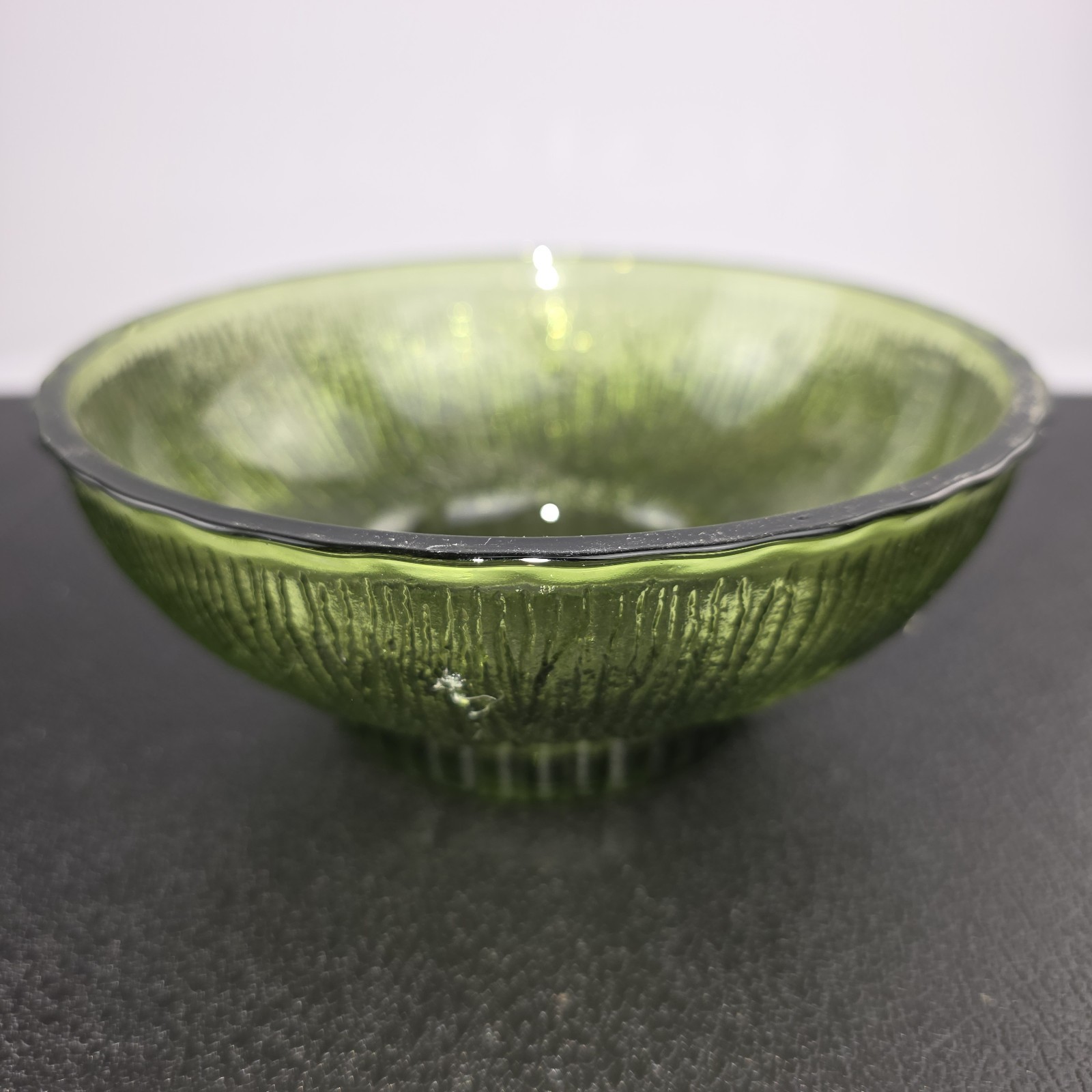 Glass Snack Bowl Dish Vintage Mid-Century 1975 MCM FTD Green Tree Bark Rippled