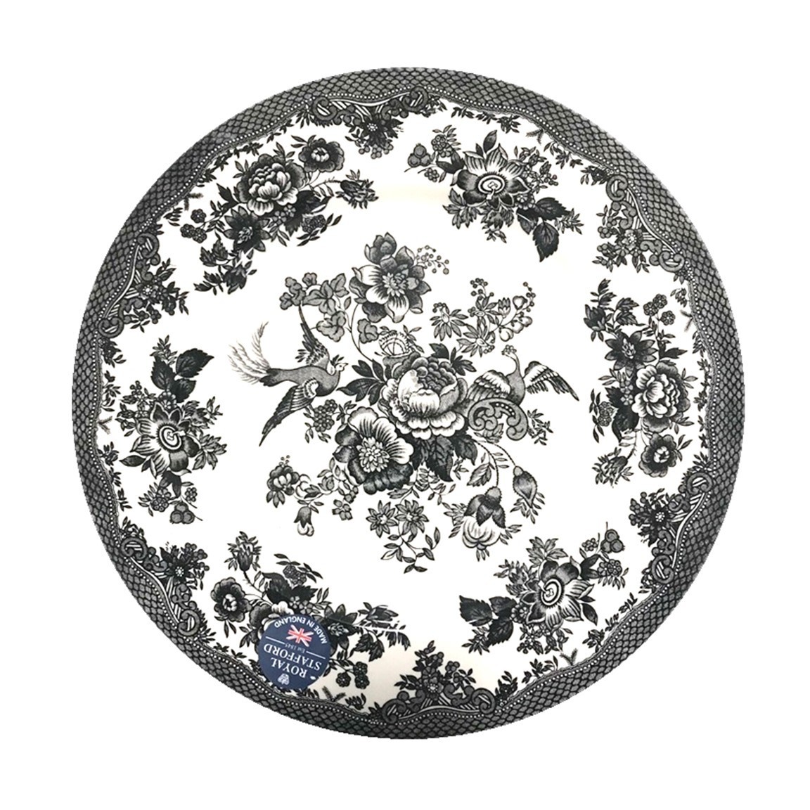 Royal Stafford Plate & Bowl Black White Pheasant Flower Pattern Ceramic Dishes
